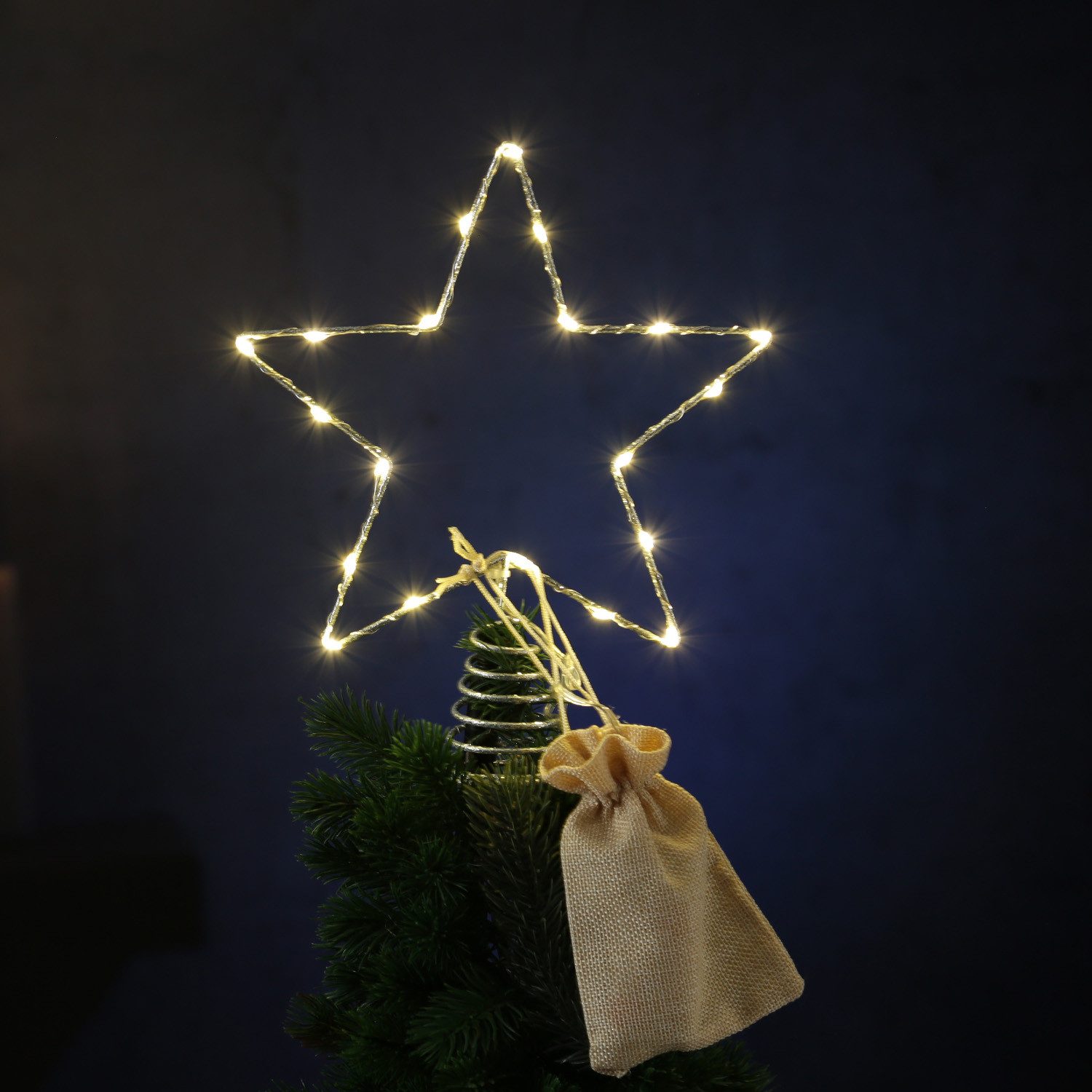 MARELIDA Christbaumspitze LED Weihnachtsbaumspitze Stern mit Glitzer beleuchtet 27cm silber