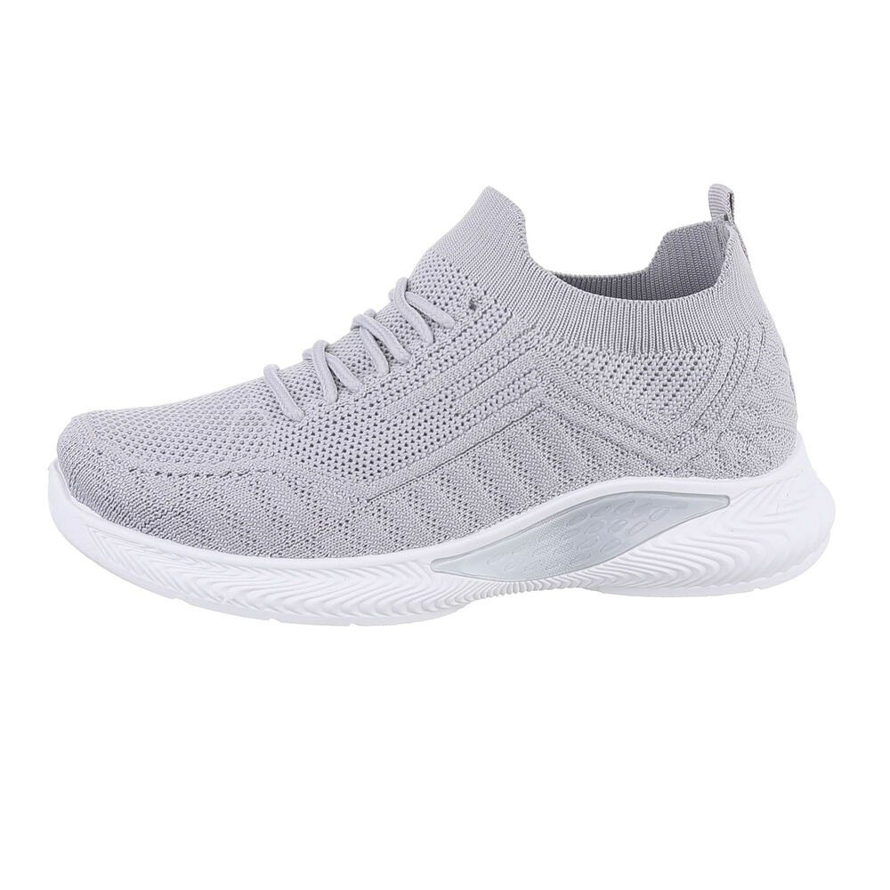 Ital-Design Kinder Low-Top Freizeit Sneaker Flach Freizeitschuhe in Hellgrau