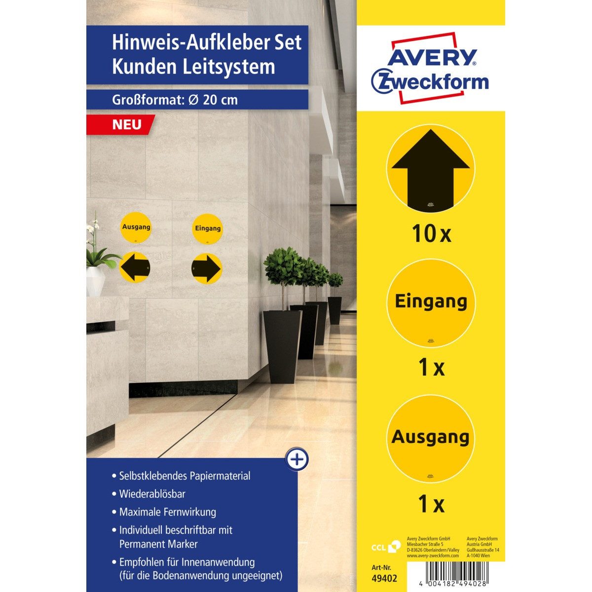 Avery Zweckform Etiketten AVERY Zweckform Hinweis Aufkleber Kunden Leitsystem gelb/schwarz Ø200m