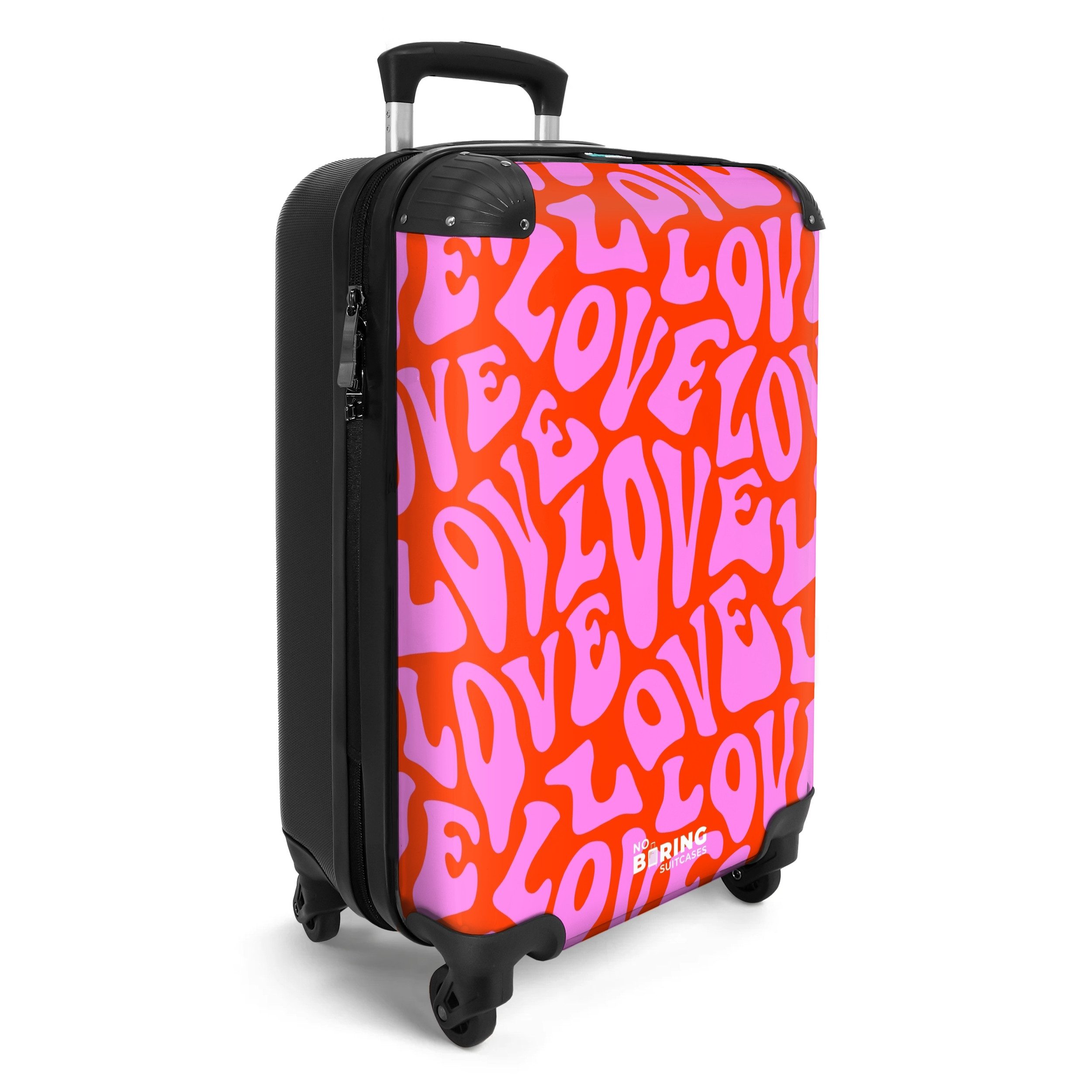 NoBoringSuitcases.com© Hartschalen-Trolley Sich wiederholendes 'LOVE'-Muster in Rosa auf Rot 55x35x20cm, Handgepäck Koffer & Trolleys, Luggage, Reisekoffer Frau – Bild 2 von 5