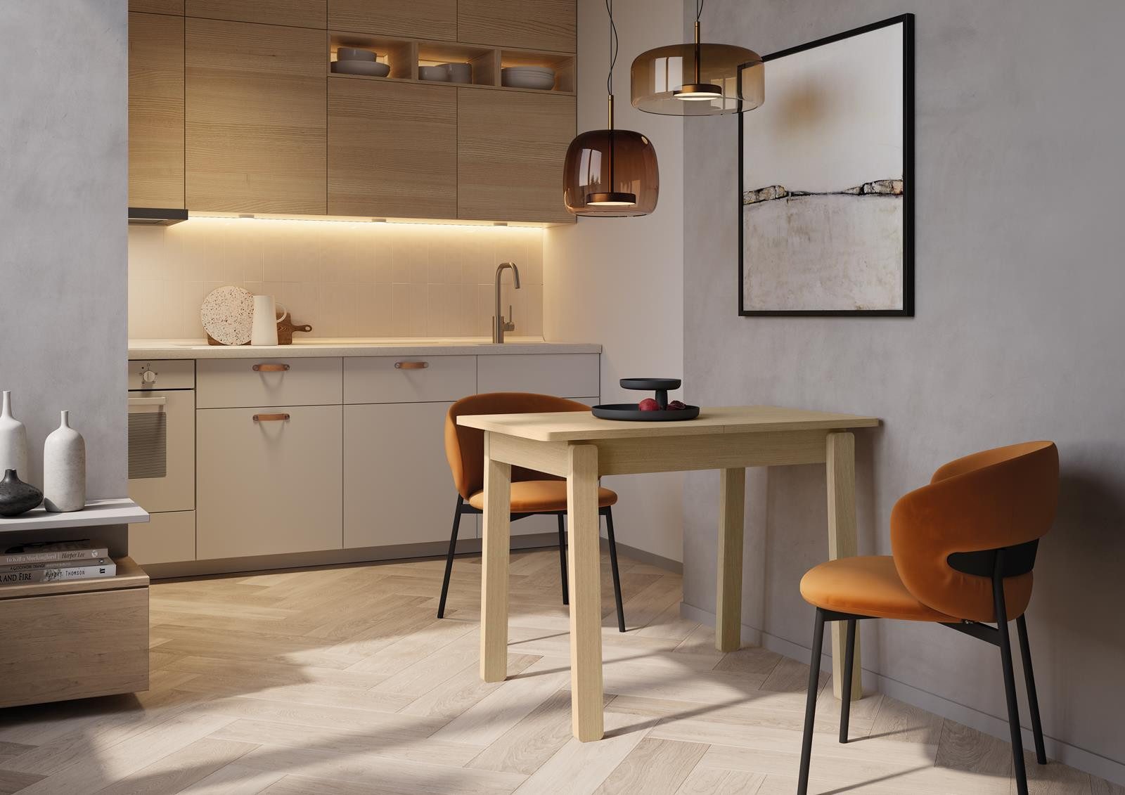 Compleo Esstisch Klein, ausziehbarer Esstisch für die Wohnung, verlängerbar bis 224 cm (PAPHO), Küchentisch, Klassisch, Elegant, Japandi Design