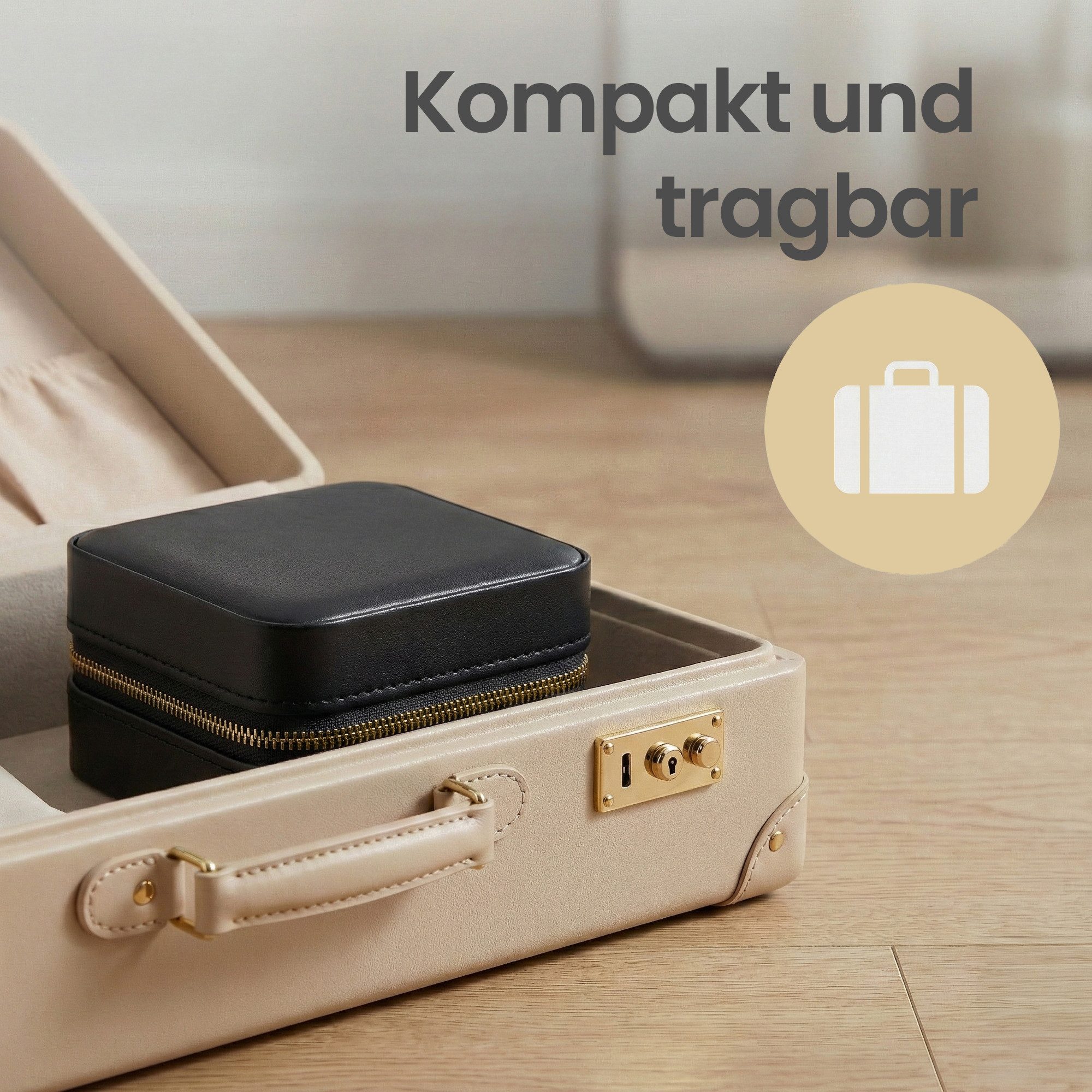 SONGMICS Schmuckkasten Reise, Schmuck-Reiseetui, Spiegel, Reißverschluss, Geschenkidee, Schmuckaufbewahrung tragbar, PU-Bezug, 11,4 x 11,4 x 6 cm – Bild 5 von 5