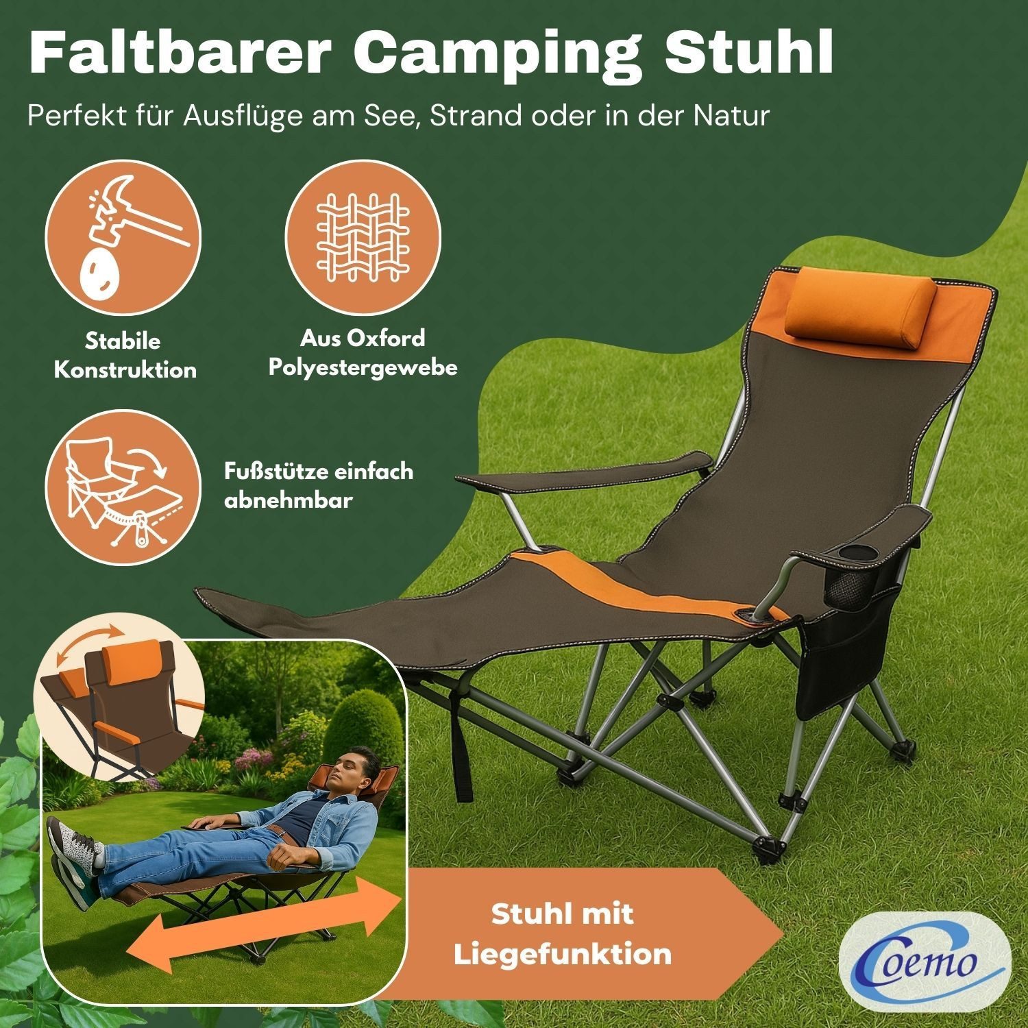 Coemo Gartenstuhl, Liegestuhl klappbar, Gartenstuhl Outdoor-Stuhl günstig online kaufen