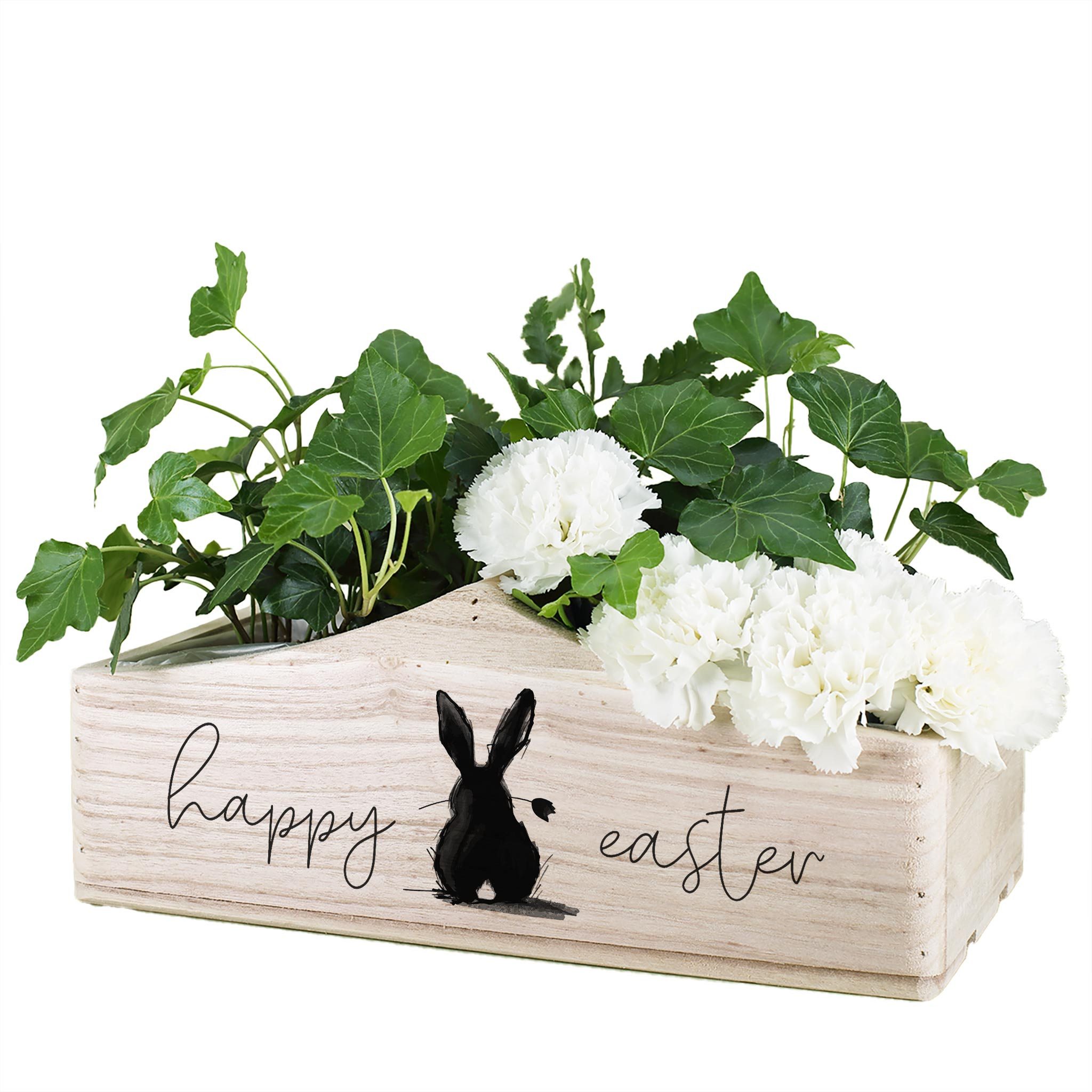 Herz & Heim Geschenkbox zu Ostern - Pflanzkorb aus Holz mit Oster-Motiv, 1 Griff