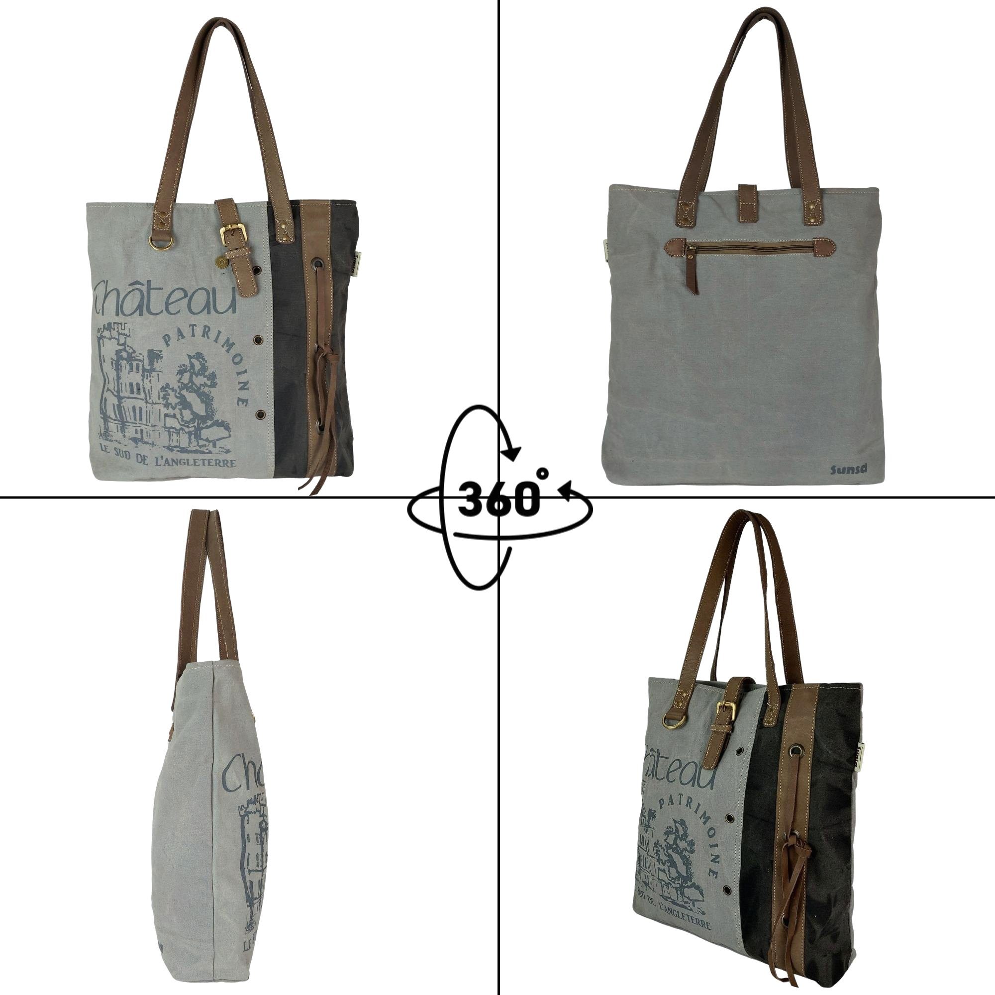 Sunsa Handtasche Canvas Handtasche. Vintage Schultertasche. Tote Tasche Shopper, echt Leder, praktisches Design, Innenfächer
