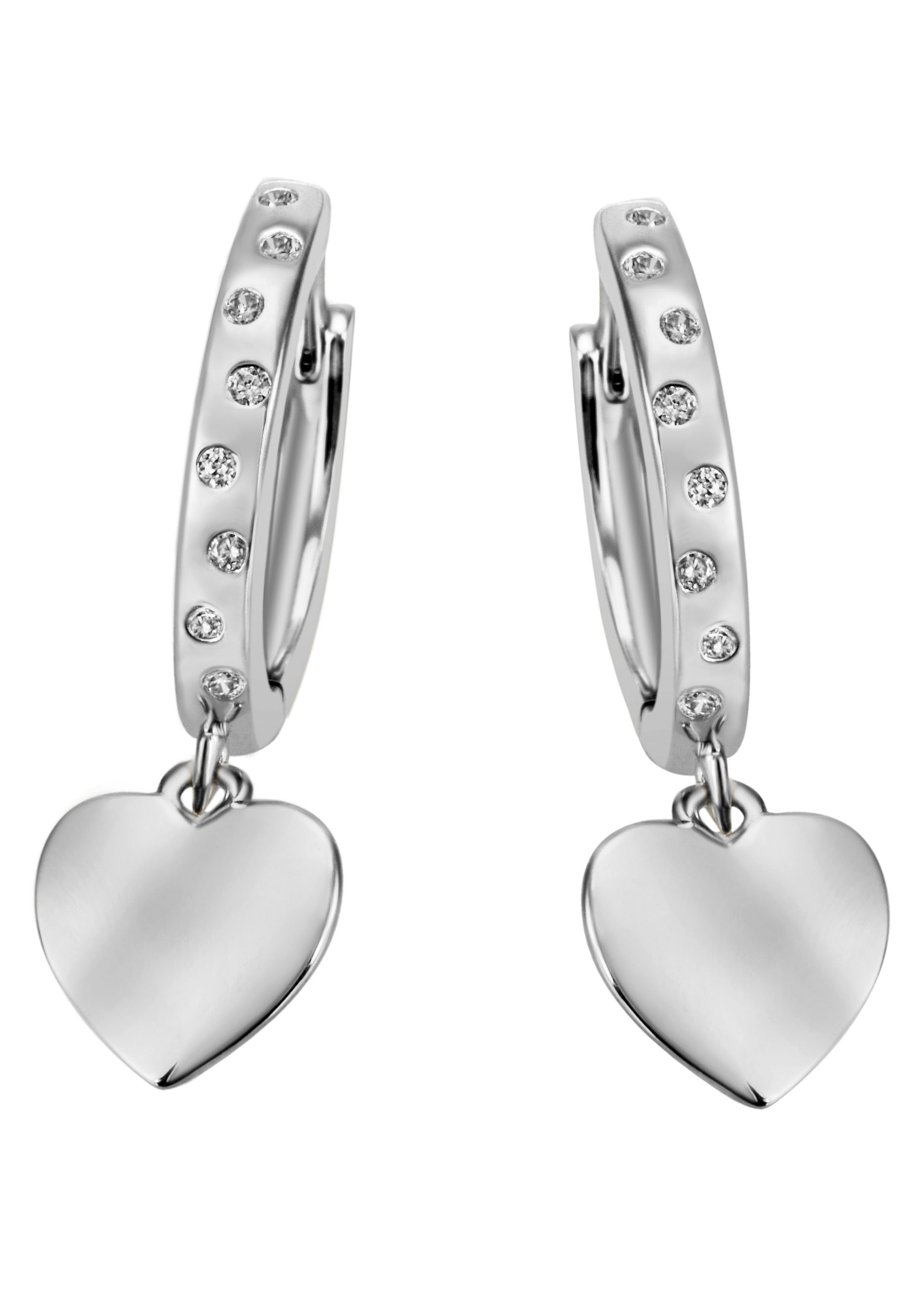 Firetti Paar Creolen Schmuck Geschenk Silber 925 Herz, mit Zirkonia (synth)