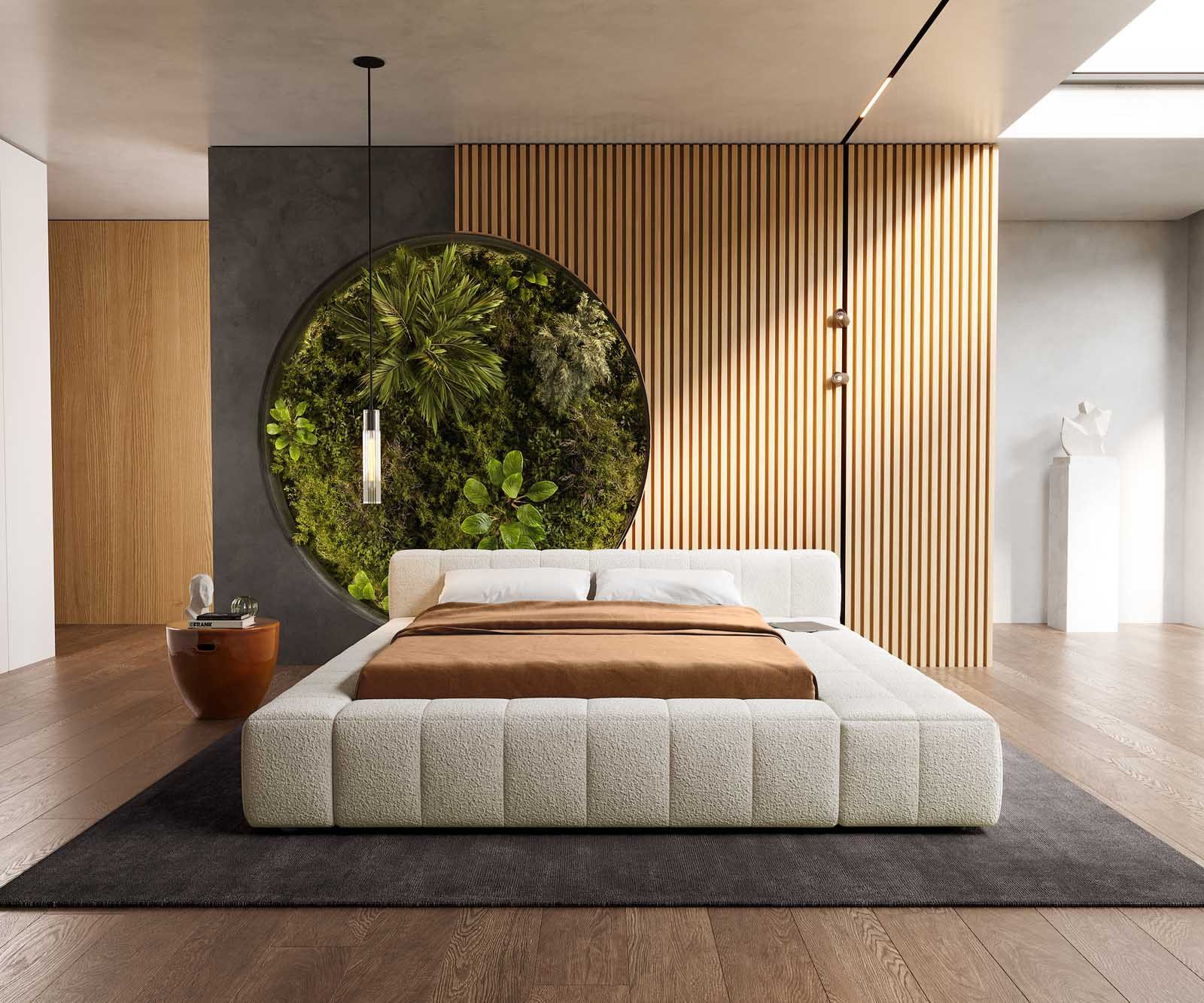 DELIFE Polsterbett Espazio, Bouclé Creme-Weiß 140x200 cm mit Stauraum