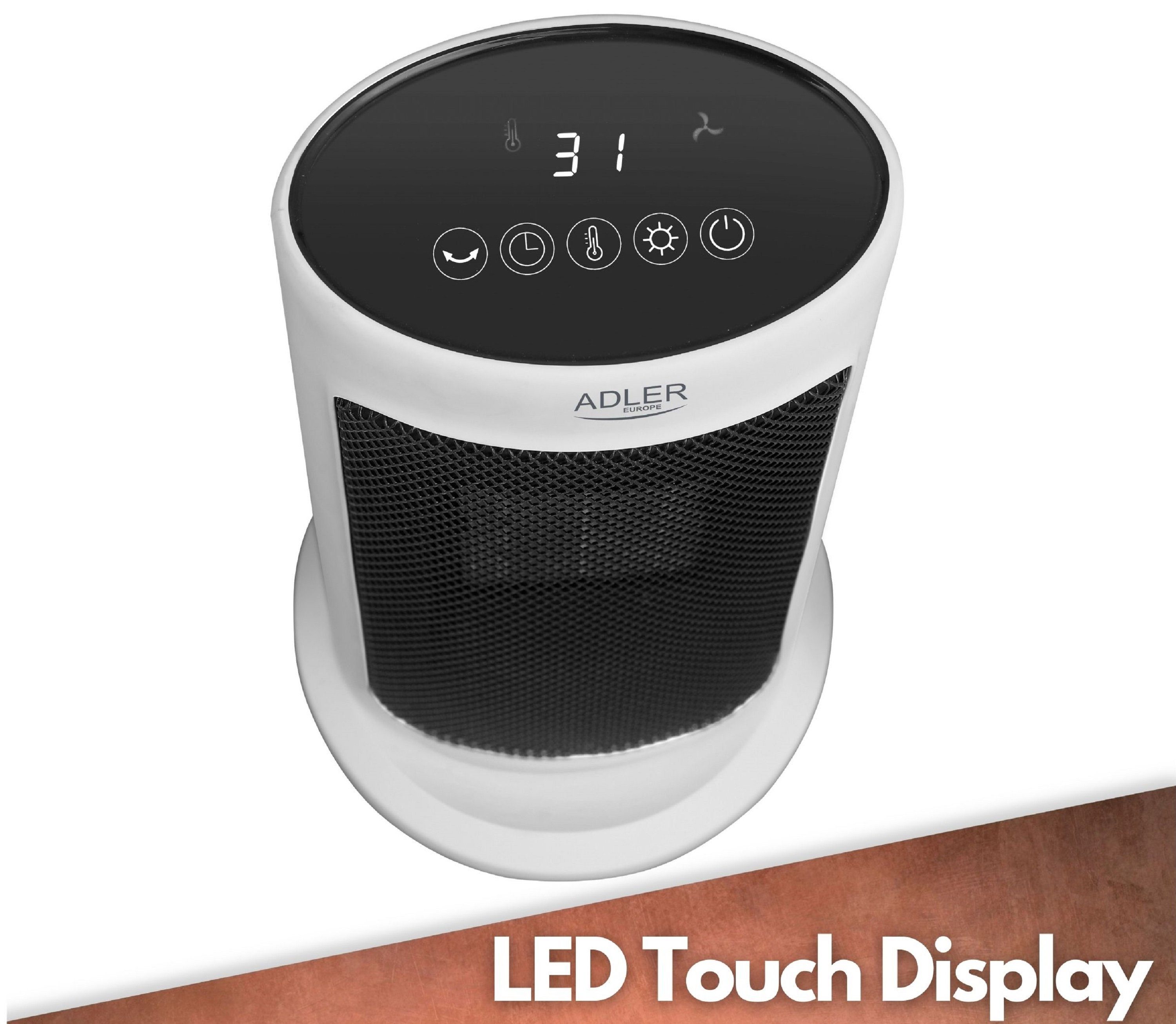Adler Keramikheizlüfter AD-7738, 2000 W, LED Touch Display,12h Timer,Fernbedienung