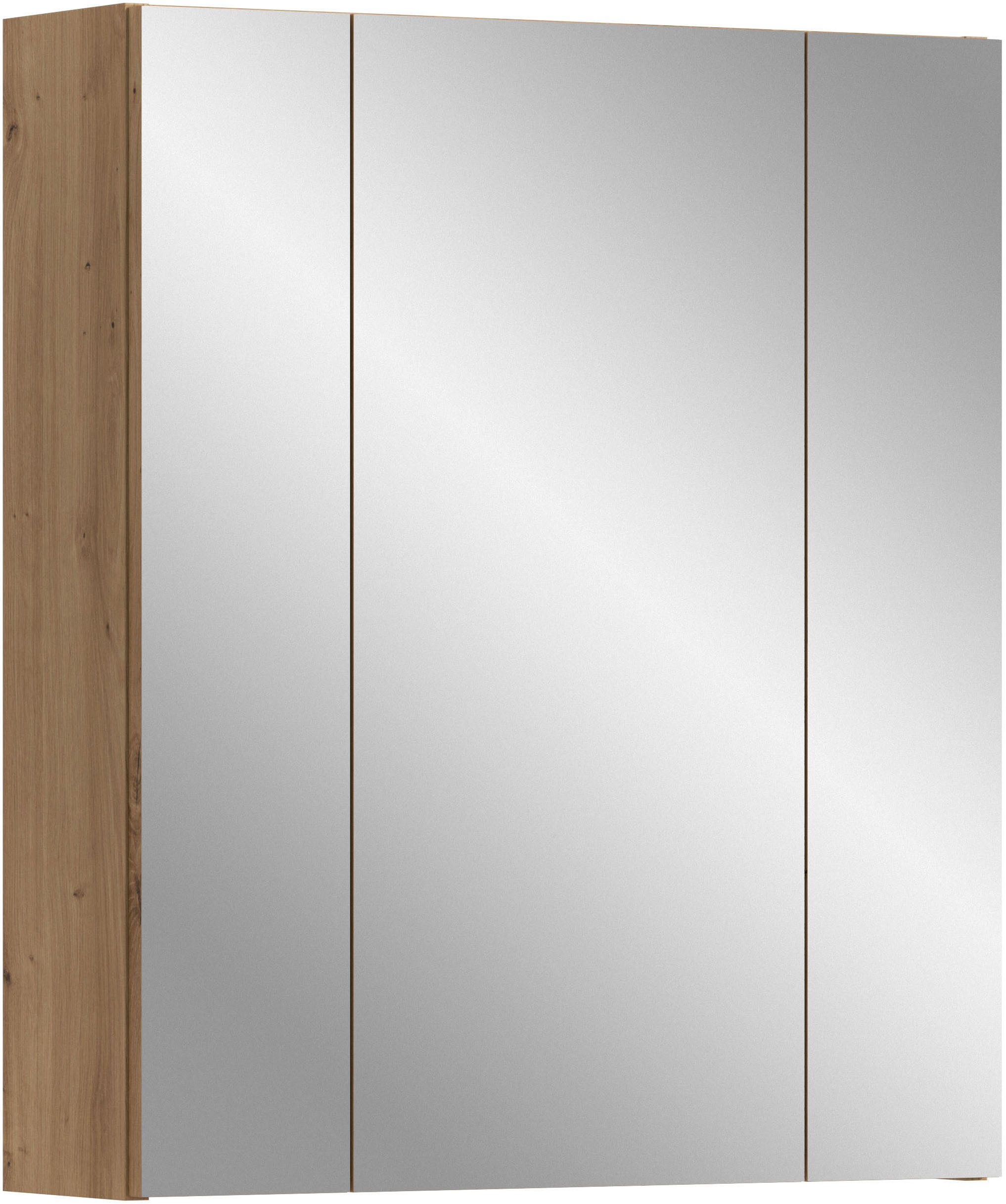 Home affaire Badezimmerspiegelschrank Malmö, Breite 60 cm, 3 Spiegeltüren, 9 Fächer, 6 Einlegeböden (1-St) Florenz, Spiegelschrank 3-Türig, Artisan Oak NB, 9 Fächer