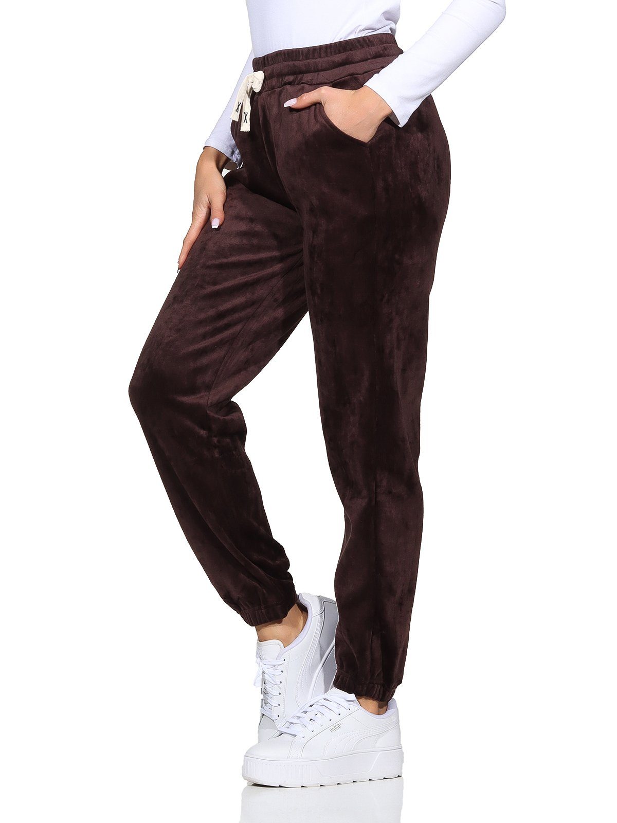 Aurela Damenmode Jogginghose Thermo- Freizeithose chillige Samt Hose Polarfleece Indoor & Outdoor elastischer Komfortbund, warm gefüttert