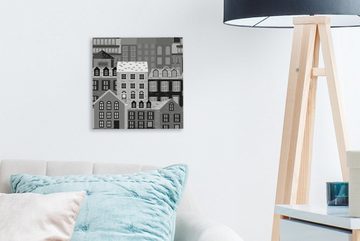 OneMillionCanvasses® Leinwandbild Muster der Häuser in der Stadt - schwarz und weiß, (1 St), Leinwand Bilder für Wohnzimmer Schlafzimmer