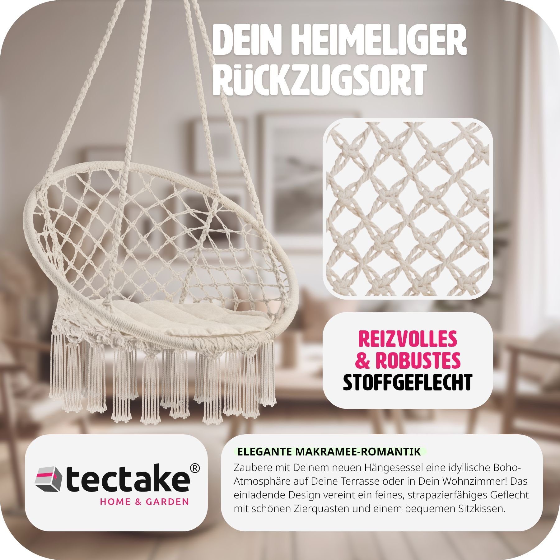 Sitzkissen Jane, abnehmbare beige tectake Hängesessel | beige