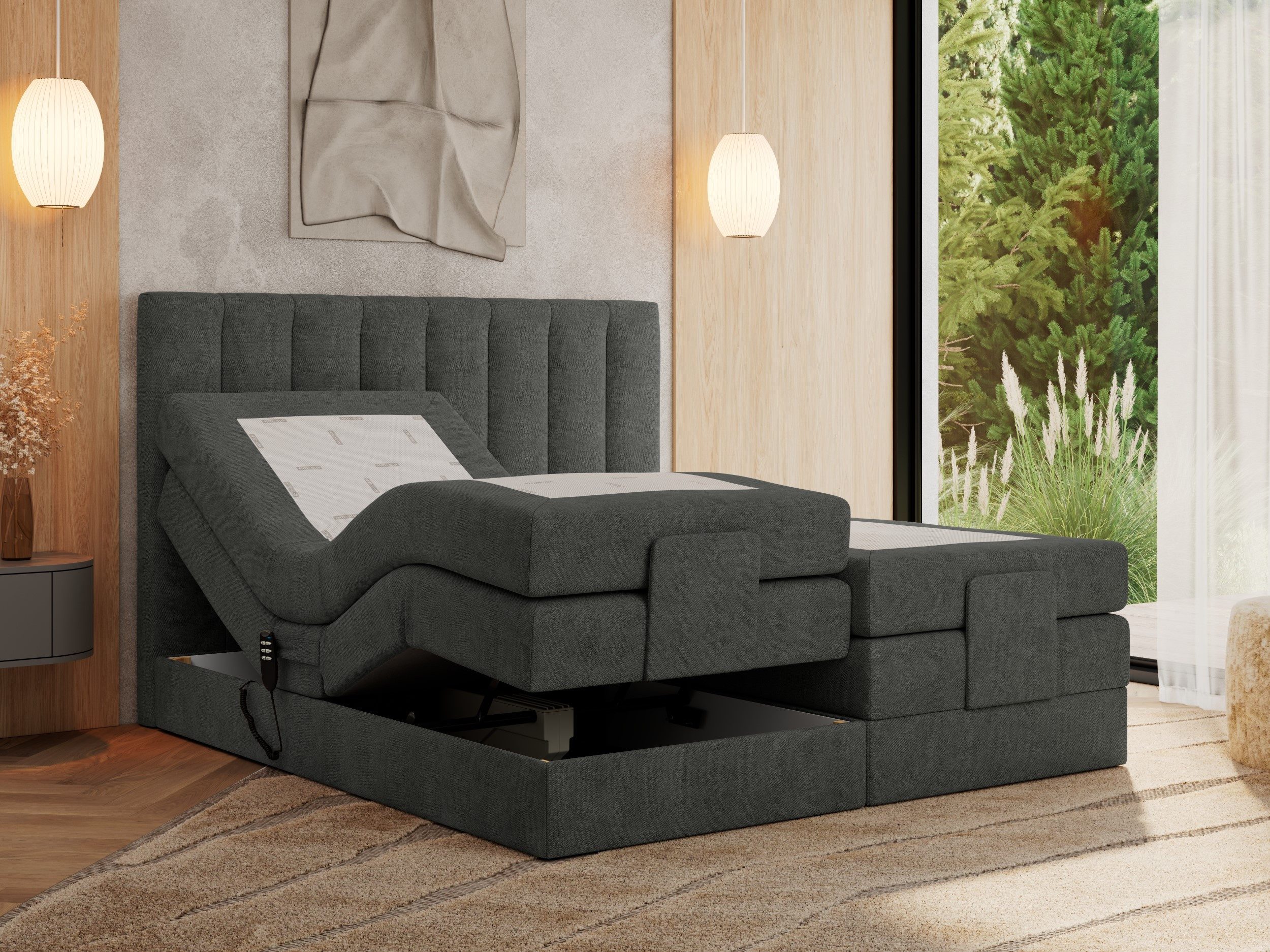 MKS MÖBEL Boxspringbett COMFORTO (Set, Packung, Multipocket-Matratzen, T30-Schaum, Toppper), Doppelbett mit Elektrisch verstellbare, zwei Bettkasten