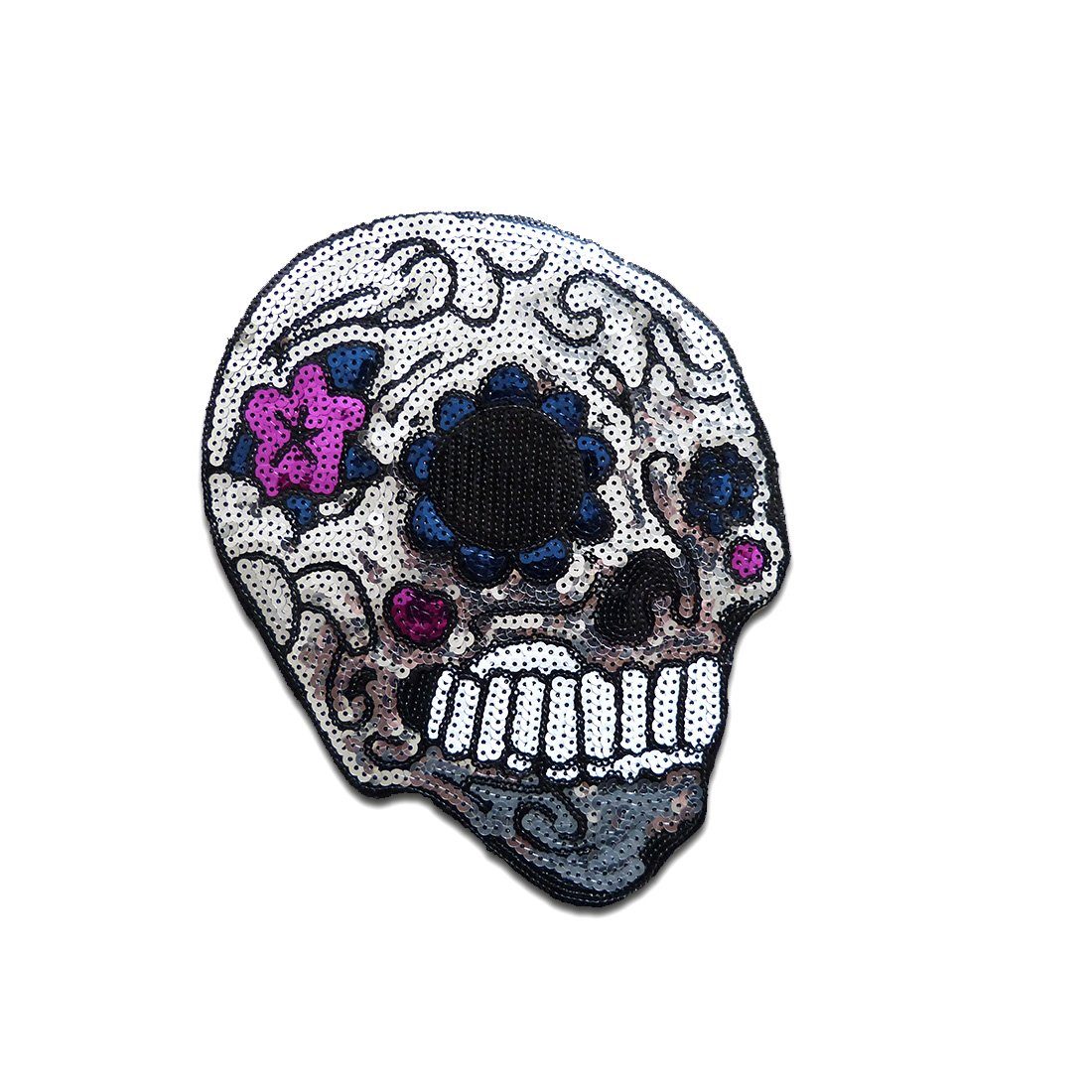 Catch the Patch Aufnäher Bügelbild, Aufbügler, Applikationen, Patches, Flicken, zum aufbügeln, Kunststoff, XL Totenkopf mit Pailletten - Größe: 22,5 x 17,3 cm