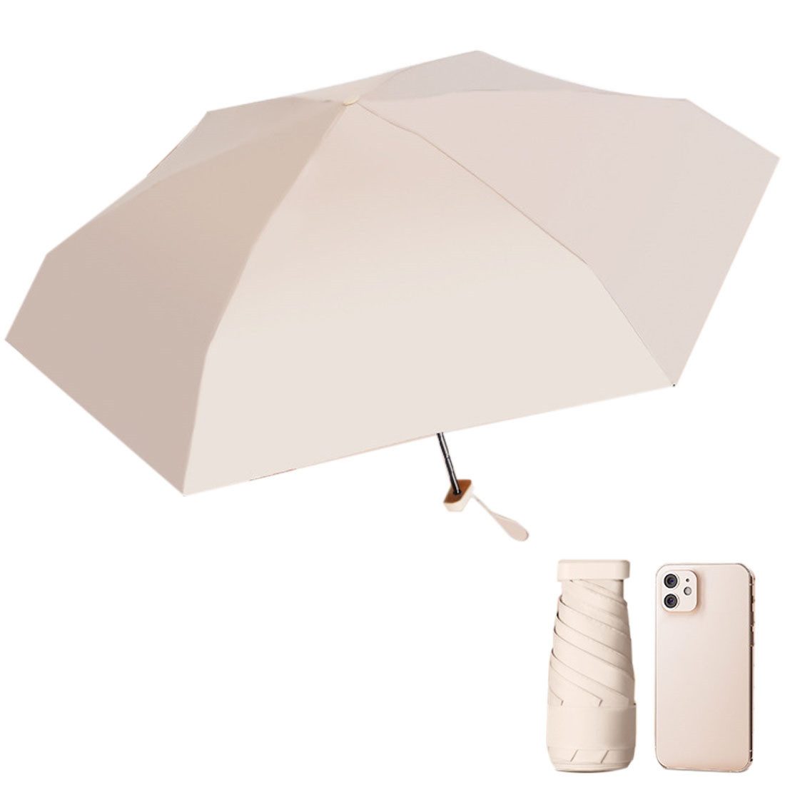 BOTERS Taschenregenschirm Tragbarer UV-Schutz-Sonnenschirm, 6-Knochen-Regenschirm, Taschenschirm, Regen oder Sonnenschein, mit Kartenetui,Sonnenschutz, leicht zu tragen