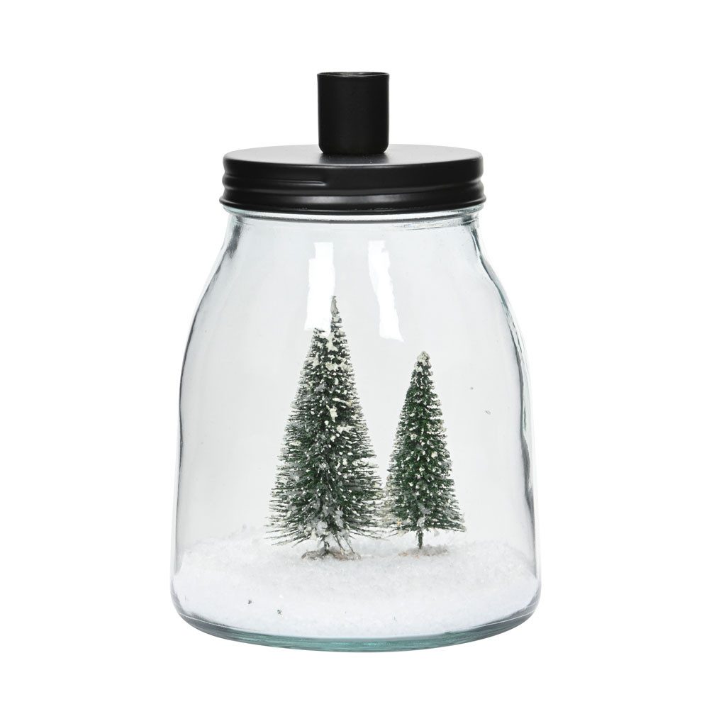 Posiwio Kerzenhalter Kerzenglas SNOWY mit Winterlandschaft Kerzenhalter Schraubglas mit Sch