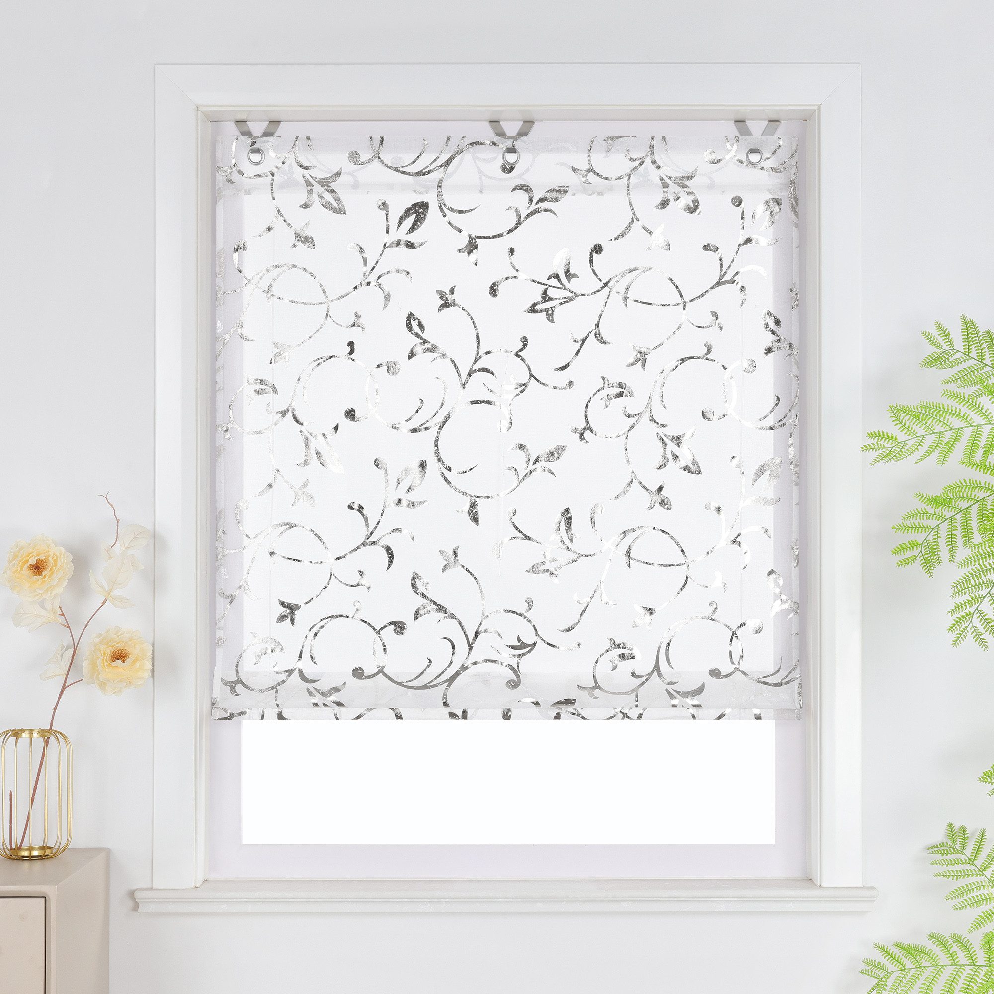 Joyswahl Raffrollo, mit Hakenaufhängung, ohne bohre mit Blumenranken Ösenro günstig online kaufen