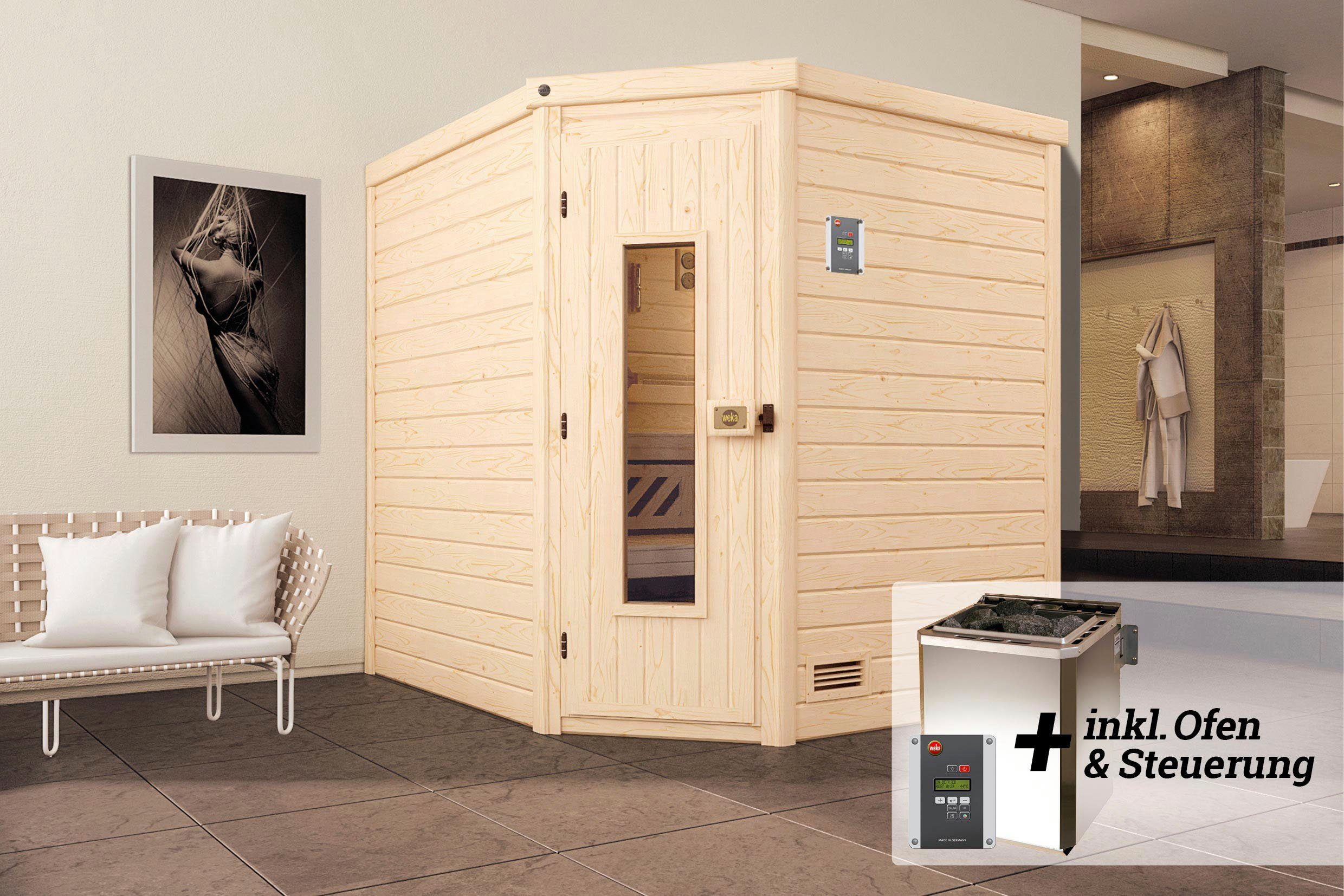 Thumbnail - weka Sauna Turku, BxTxH: 198 x 198 x 205 cm, 45 mm, (Set) 7,5 kW Bio-Ofen mit digitaler Steuerung