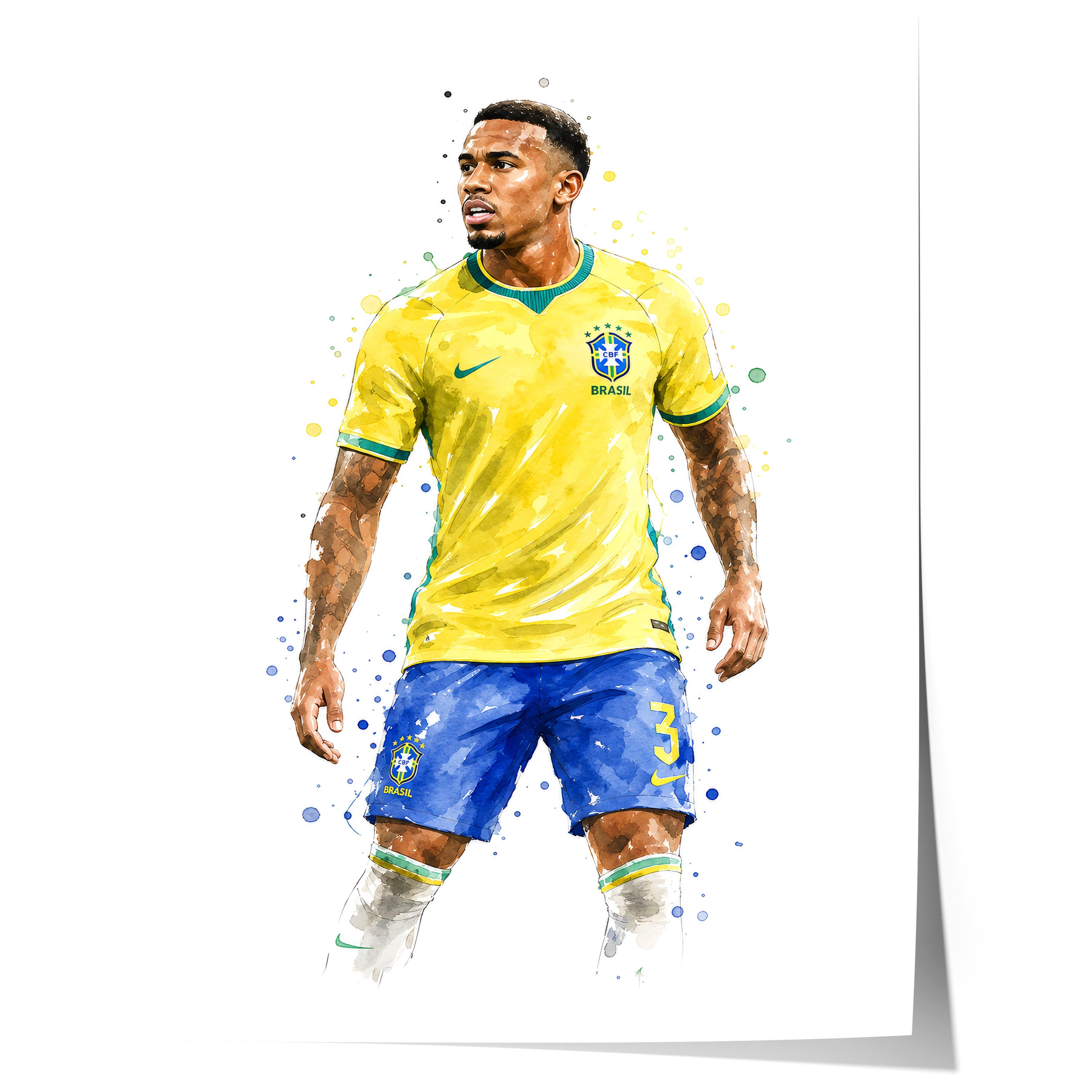 JUSTGOODMOOD Poster Brasilien Fussball Geschenkidee Aquarell Sport Wandbild Deko Print ohn, (1 St)