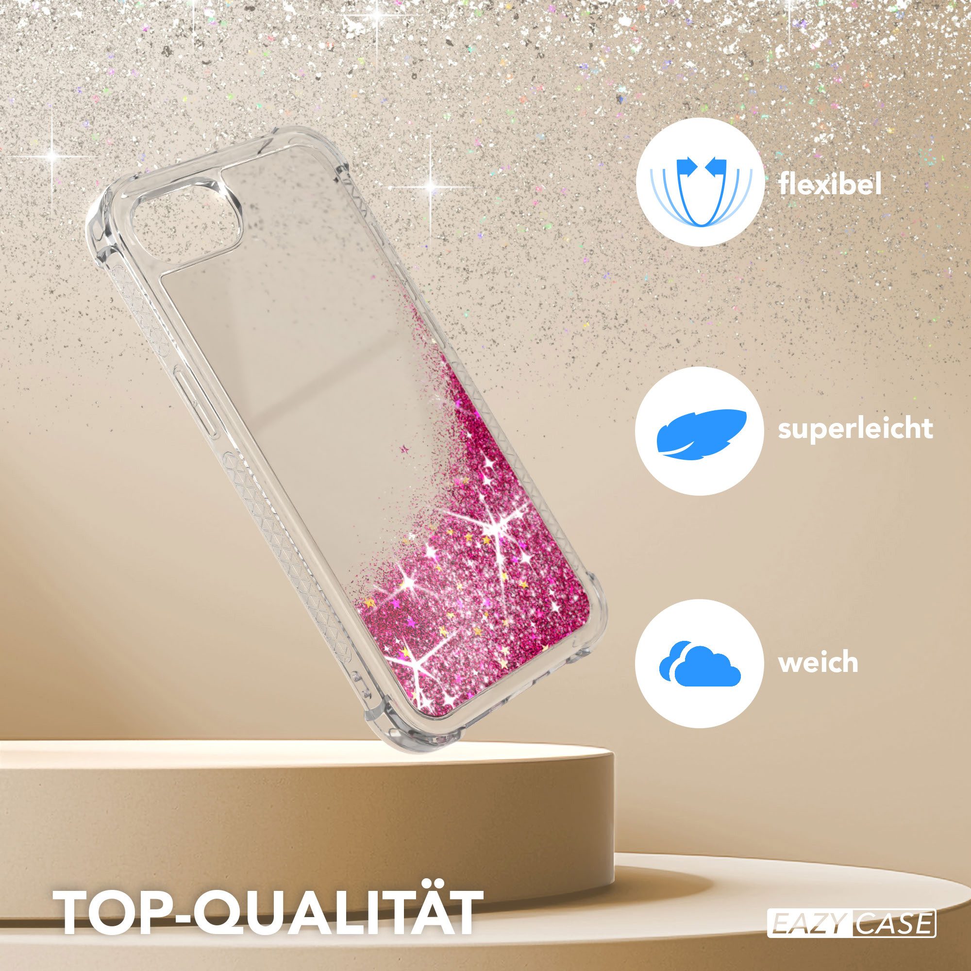 EAZY CASE Handyhülle Liquid Glittery Case für Apple iPhone 16e 6,1 Zoll, Glitzerhülle Shiny Slimcover stoßfest Durchsichtig Bumper Case Pink