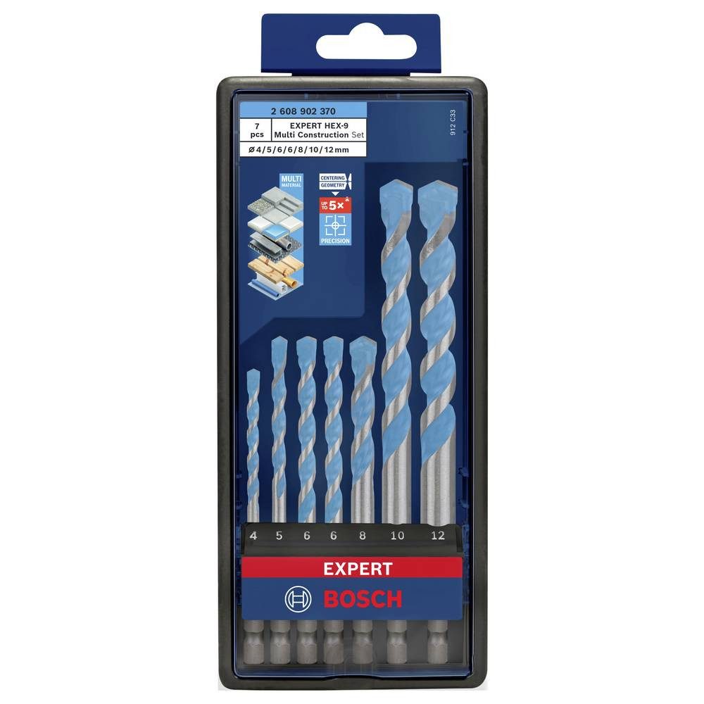 BOSCH Mehrzweckbohrer EXPERT HEX-9 Multi Construction Bohrer-Set, 4/5/6/8/10/12 mm