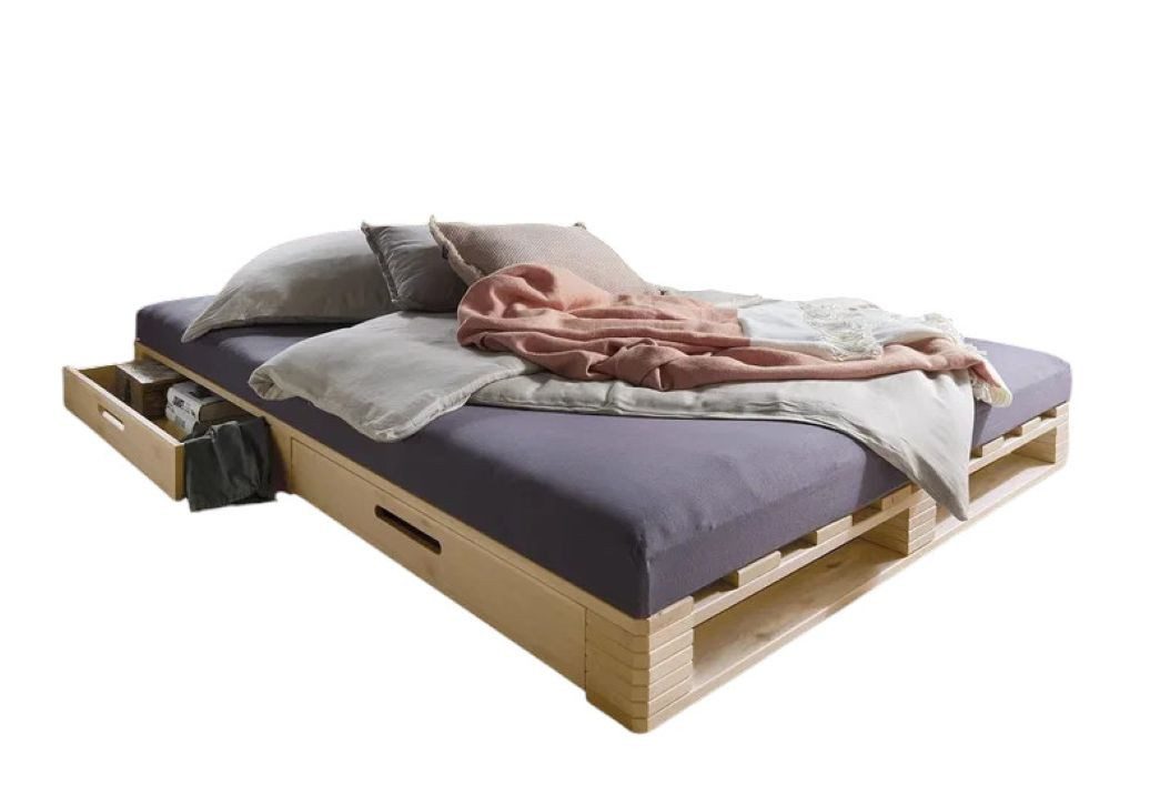 Main Möbel Palettenbett Palettenbett mit Schubkästen 140x200cm Kiefer massiv unbehandelt