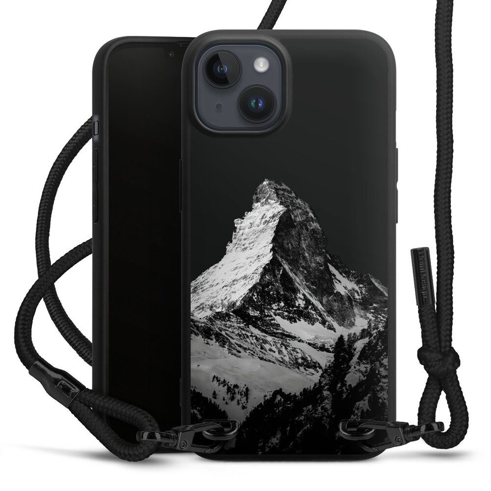 DeinDesign Handyhülle Berg Schnee Alpspitze Snow Capped Mountains Grayscale, Apple iPhone 14 Plus Premium Handykette Hülle mit Band Cover mit Kette