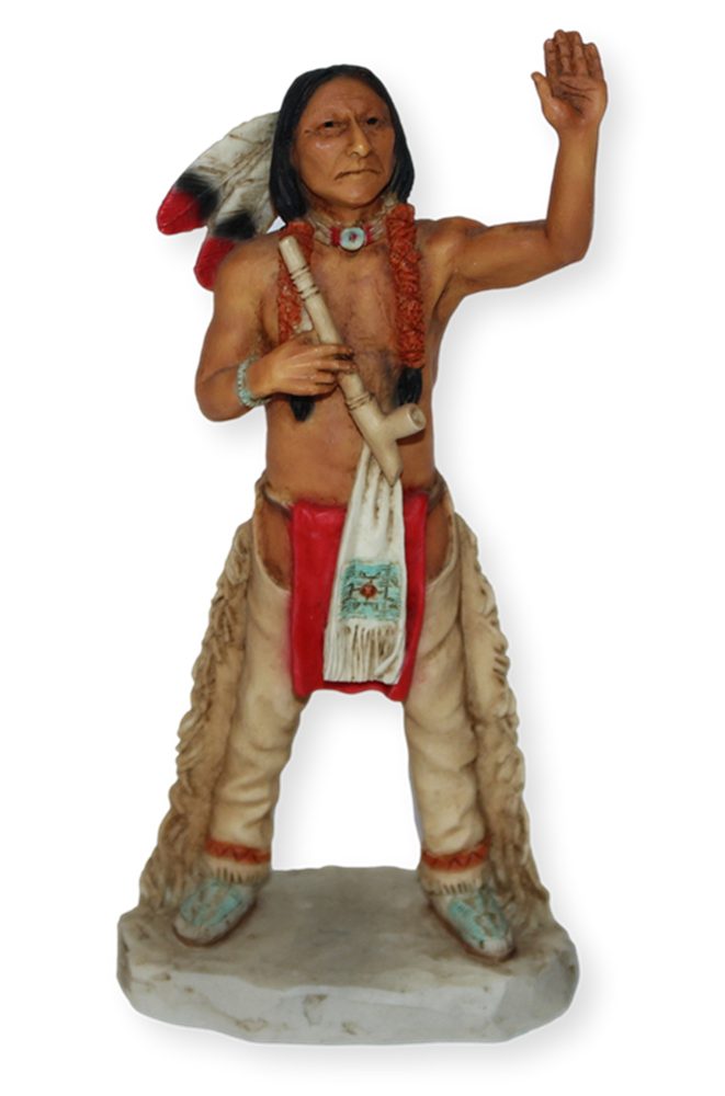 Castagna Dekofigur Figur Native American Häuptling Medizinmann Skulptur Sitting Bull H 17 cm Dekofigur stehend mit Pfeife und Feder
