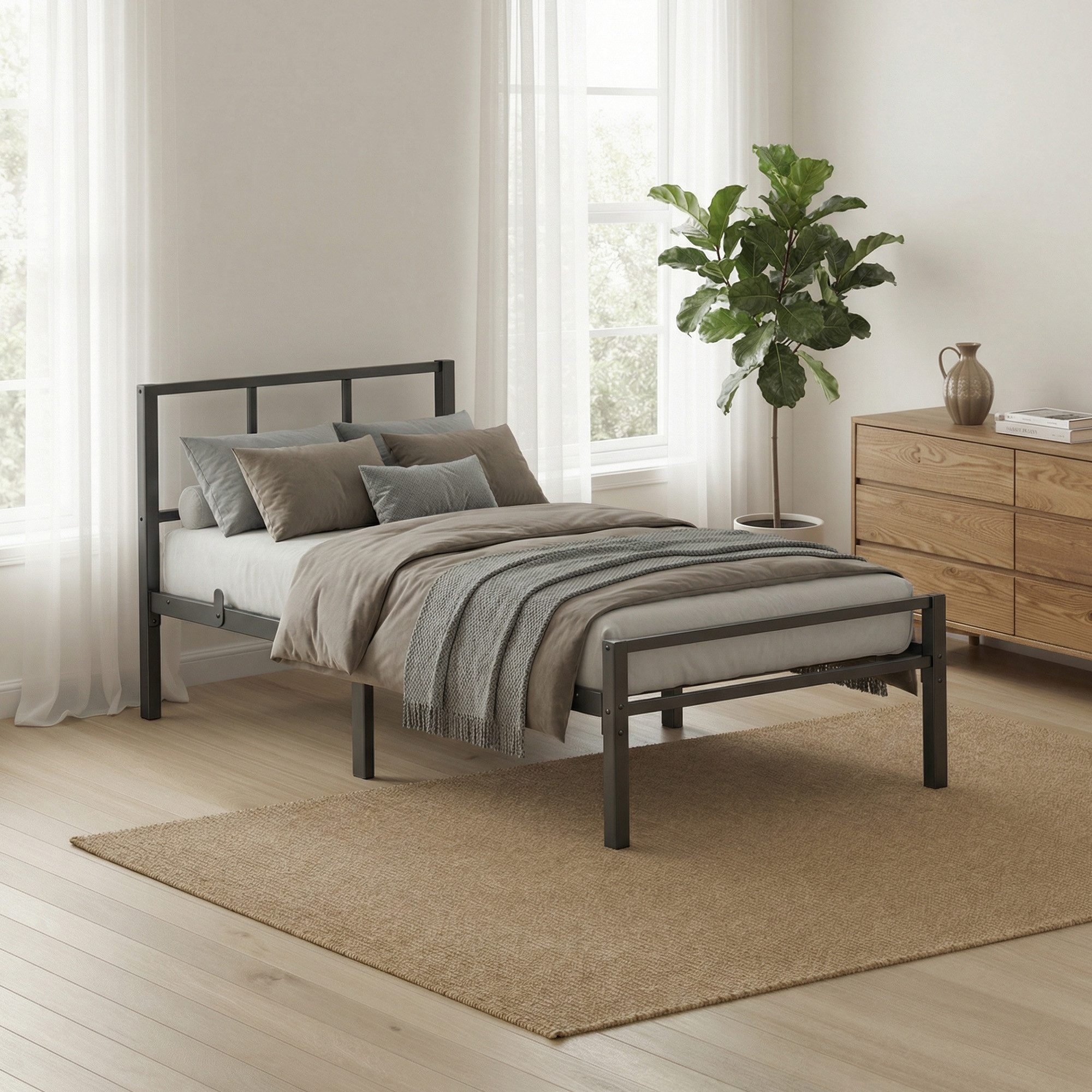 VASAGLE Bettgestell, Metallbett, stabiler Bettrahmen mit Kopfteil und Lattenrost