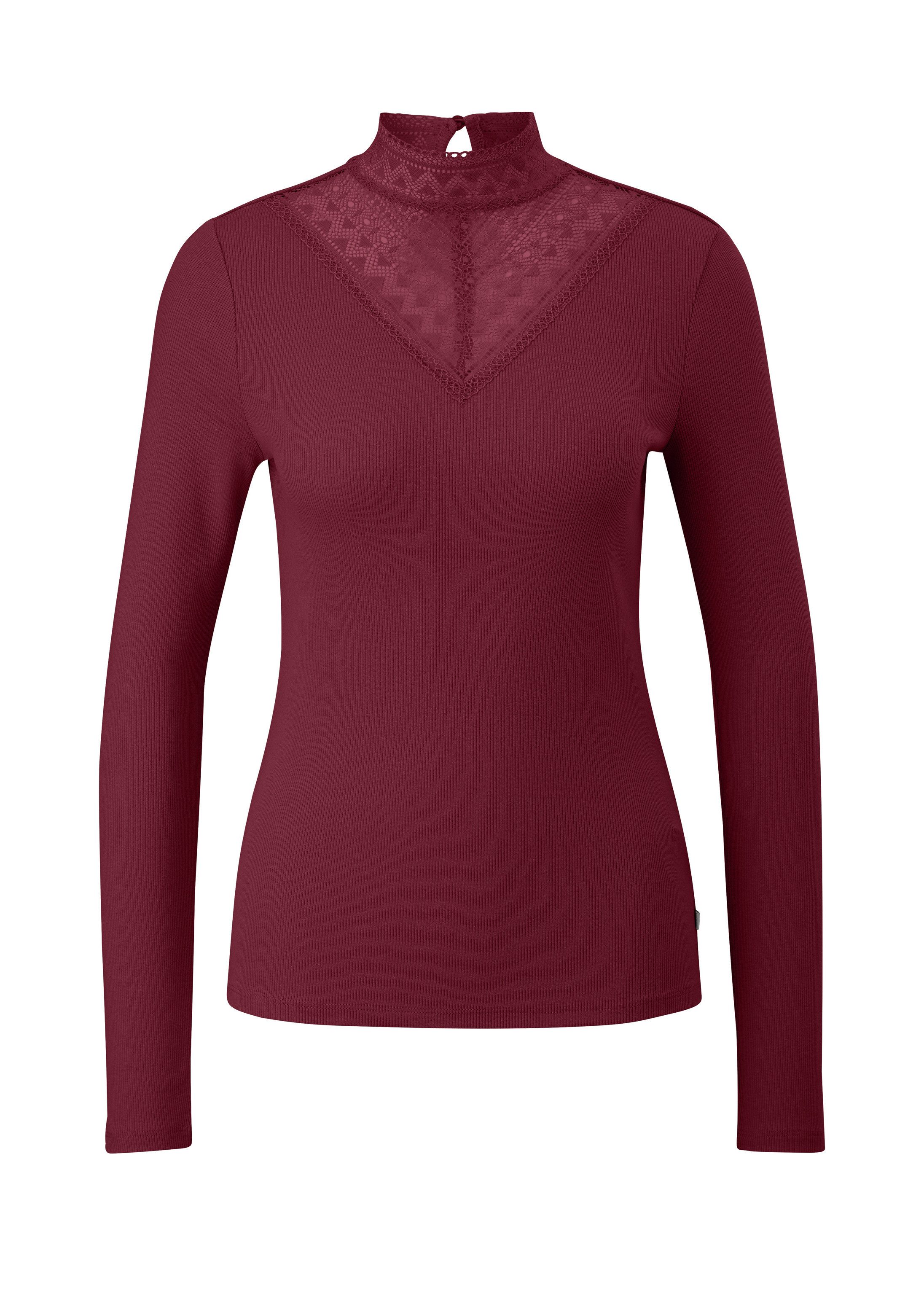 QS Langarmshirt T-Shirt Rippshirt mit Spitzeneinsatz und Stehkragen – Bild 2 von 5