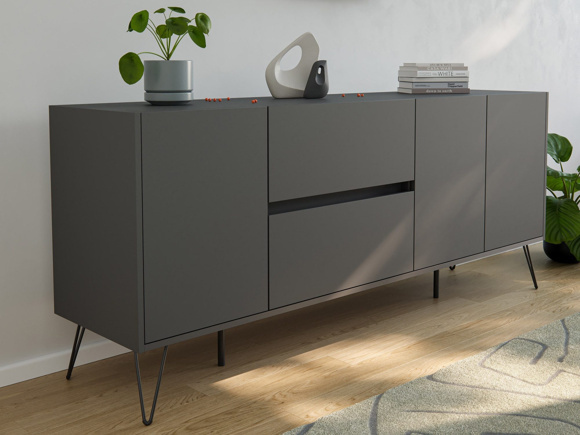 Magnolia Home Kommode Sideboard Yako 180cm 2 SoftClose 3 Türen Grafit