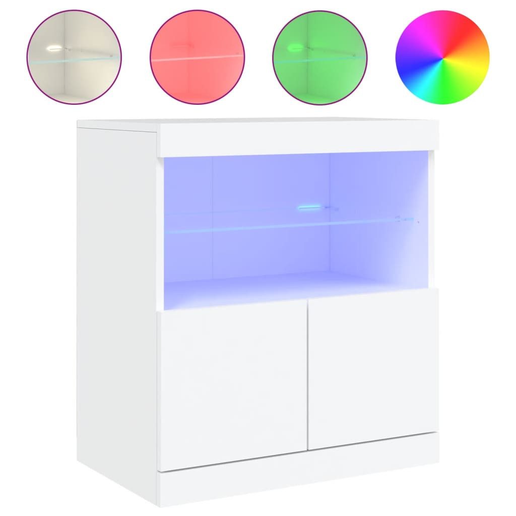 vidaXL Sideboard NA Sideboard mit LED Leuchten Weiß 60x37x67 cm Glas Vitrine