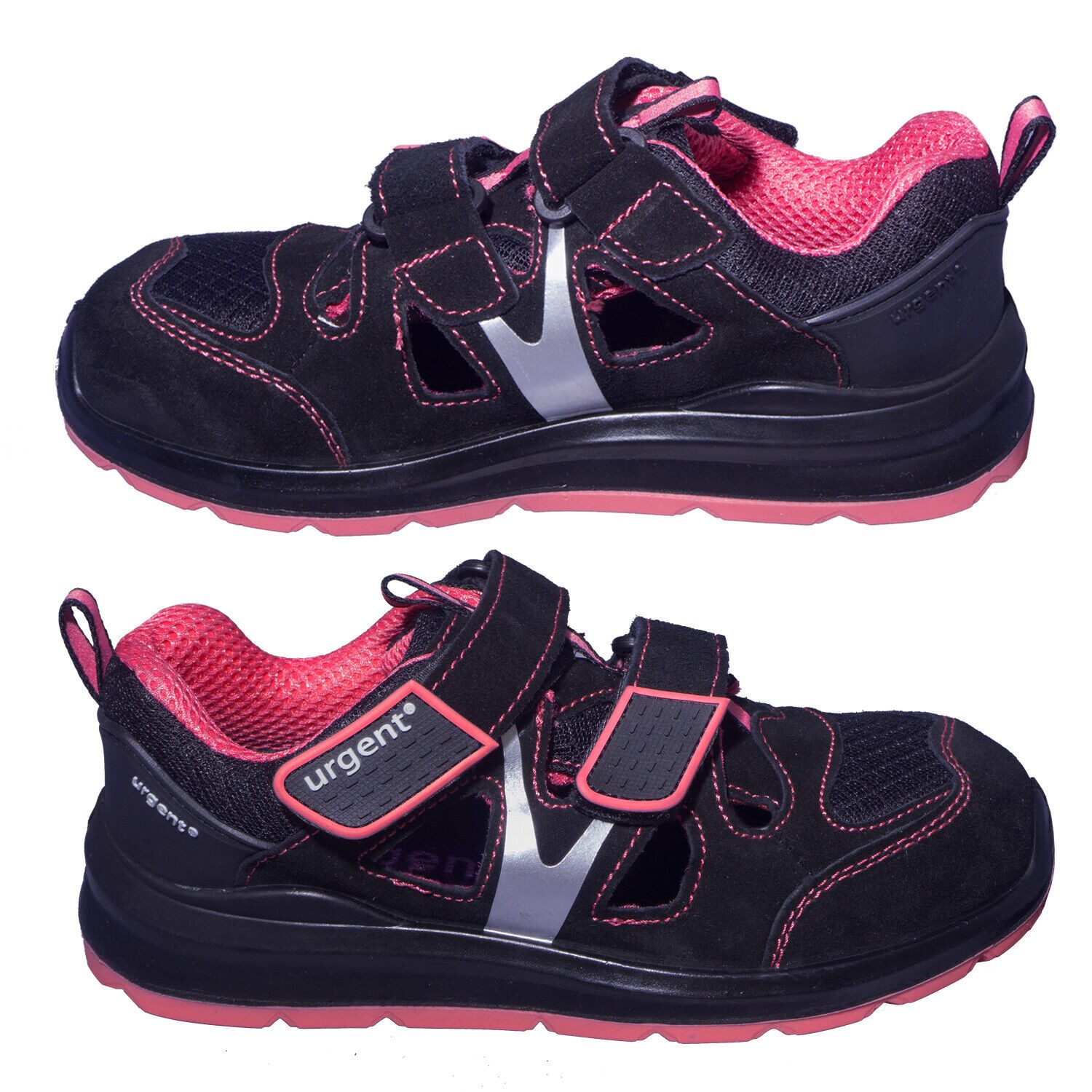 Urgent Damen Arbeitssandale S1 Sicherheitssandale Schutzkappe Schwarz-Rosa Arbeitsschuh