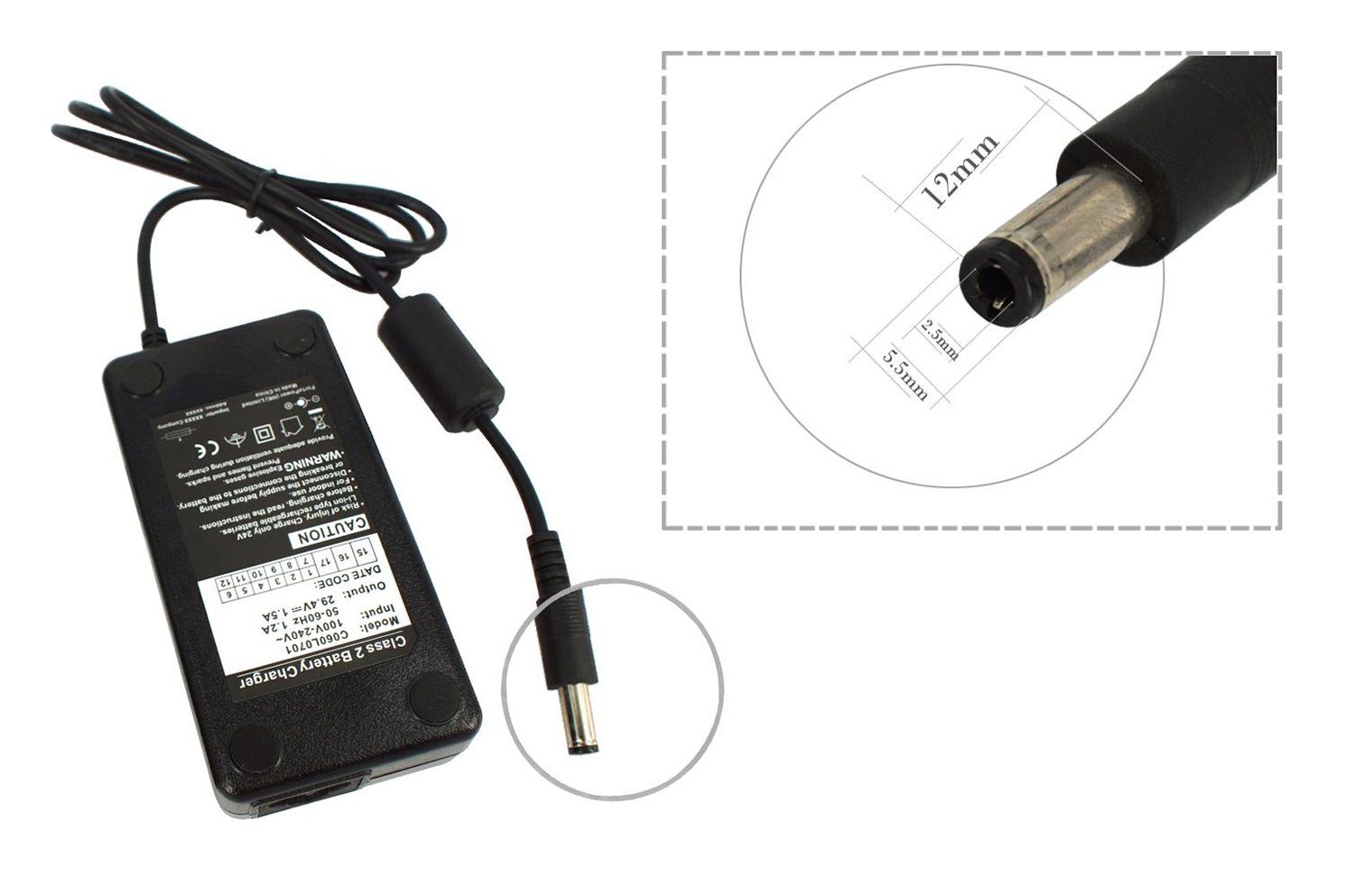 PowerSmart CP100L0702E.011 Batterie-Ladegerät (24V Netzteil für die Sparta E-Motion C1 / C2 / C3 und CS2 E-Bikes, 29,40V Ausgang, DC 2,5-Anschluss)