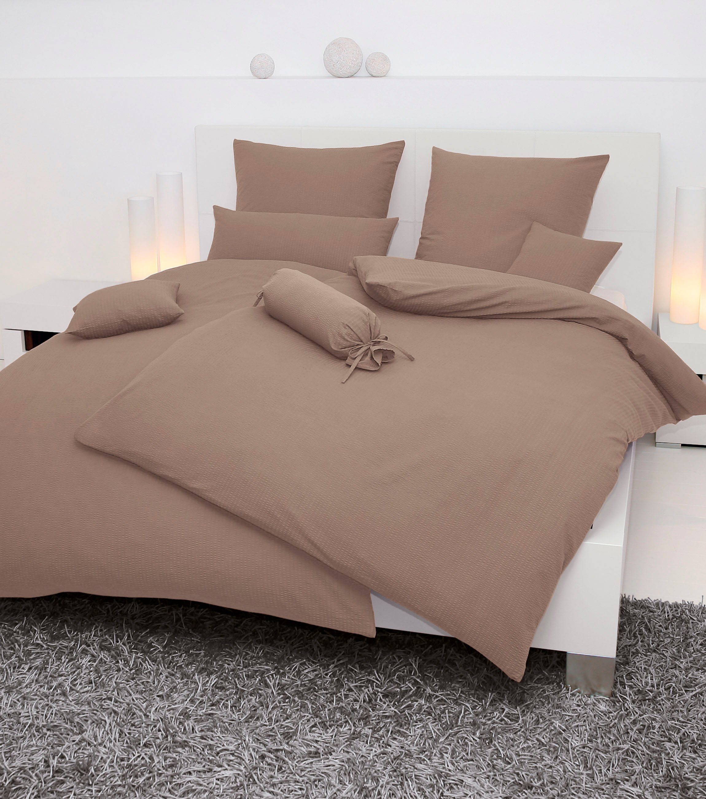 Janine Bettwäsche PIANO 0125 31, Seersucker 100% Baumwolle, uni, bügelfrei, Soft-Seersucker, 2 teilig, Markenreißverschluss, feinfädige Qualität, gekämmte Mako-Garne