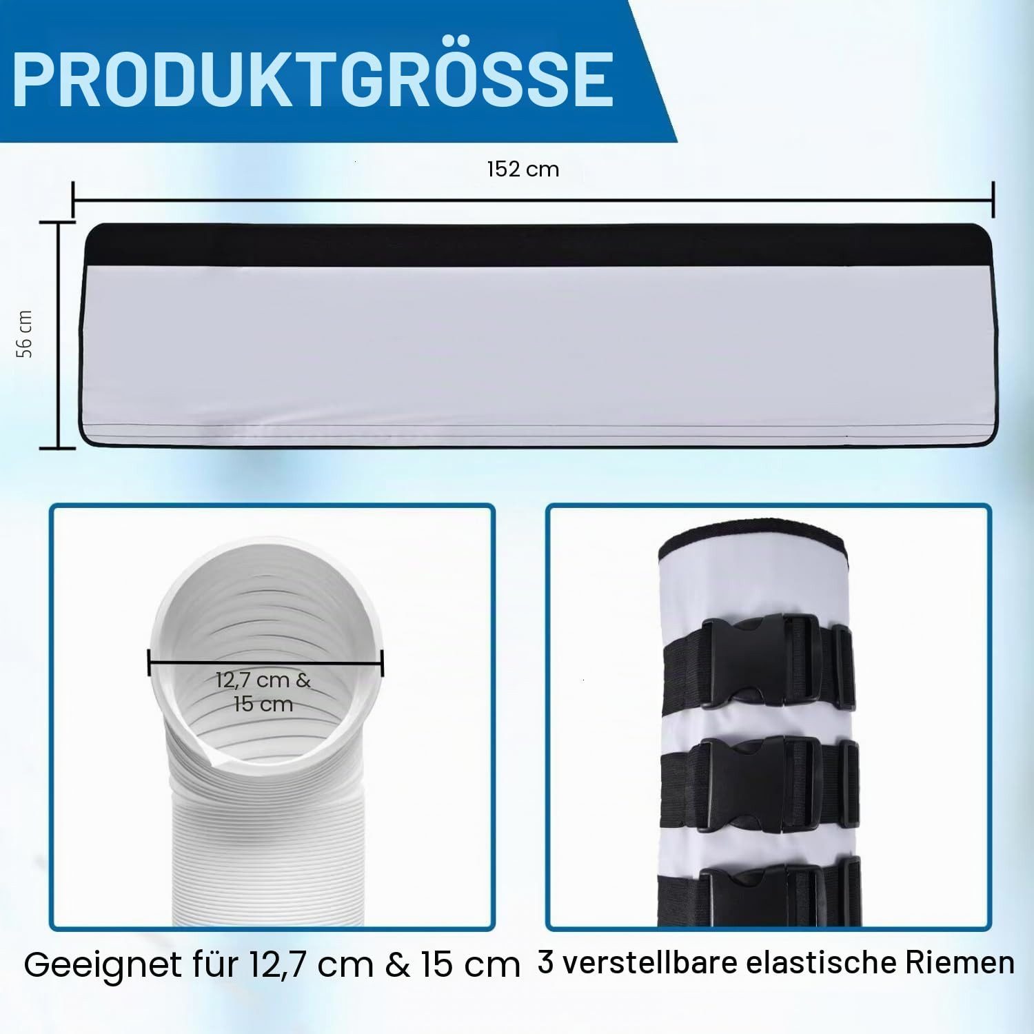 FOUORTUNATE-BEE Dampfsperrklebeband Klimaschlauch Isolierung 127/150 mm Isolierhülle für Klimaanlage Für mobiles Klimagerät Büro Schlafzimmer Wohnmobil mit 3 Gurten