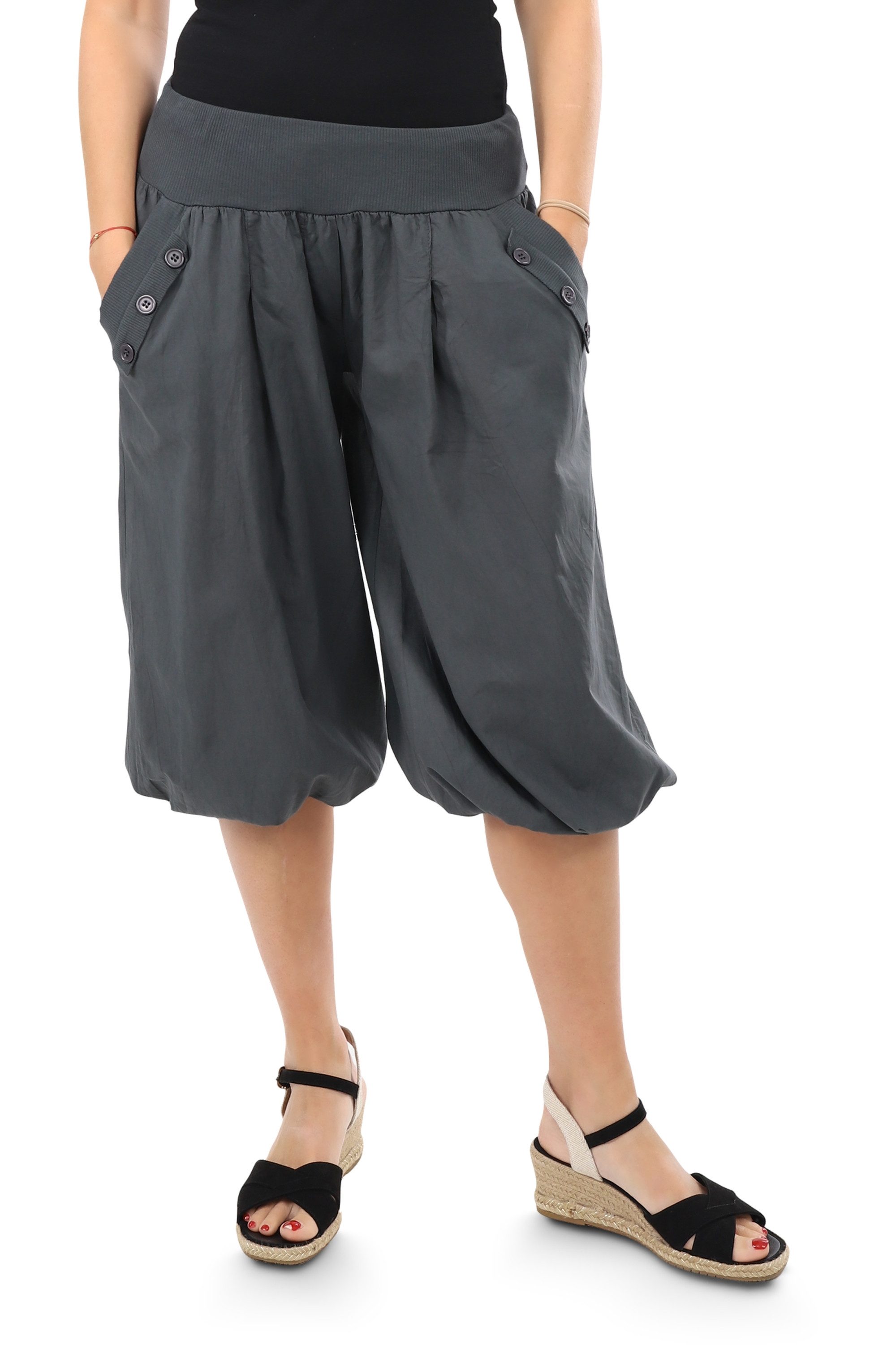malito more than fashion Caprihose malito Damen Pumphose Capri 23286P kurze low waist Aladinhose Caprihose in Unifarben Einheitsgröße