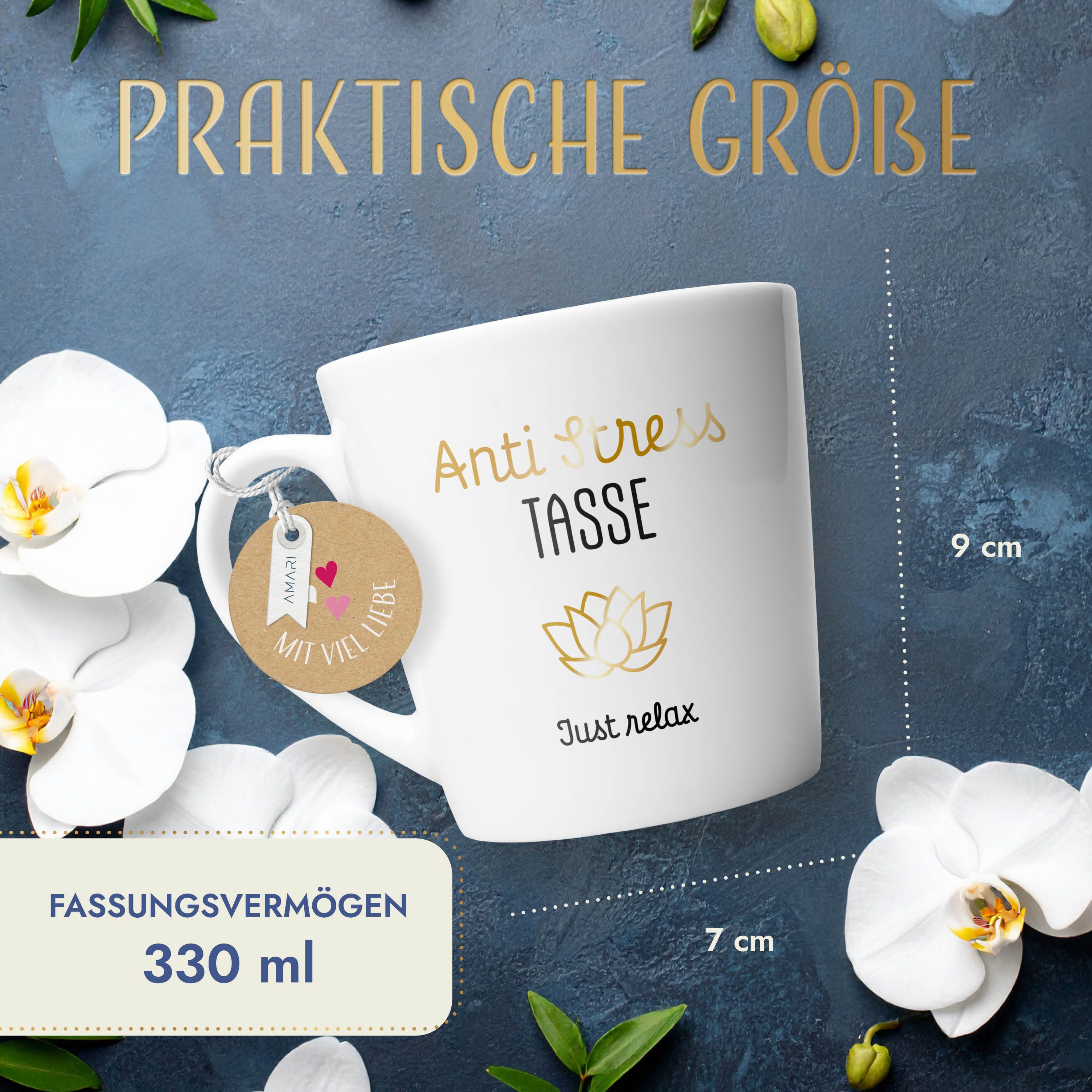Amari Tasse Anti-Stress Spruch Gold, Geschenkidee Kollegin Kollege Chef Nr.23, Kaffeetasse Teetasse Bürotasse 330 ml Geschenkbox Geburtstag – Bild 5 von 5