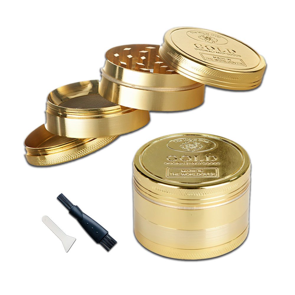 Coumo Kräutermühle Goldbarren Design Metall Grinder Crusher Gewürzmühle Set ⌀ 5 cm, Goldbarren Design