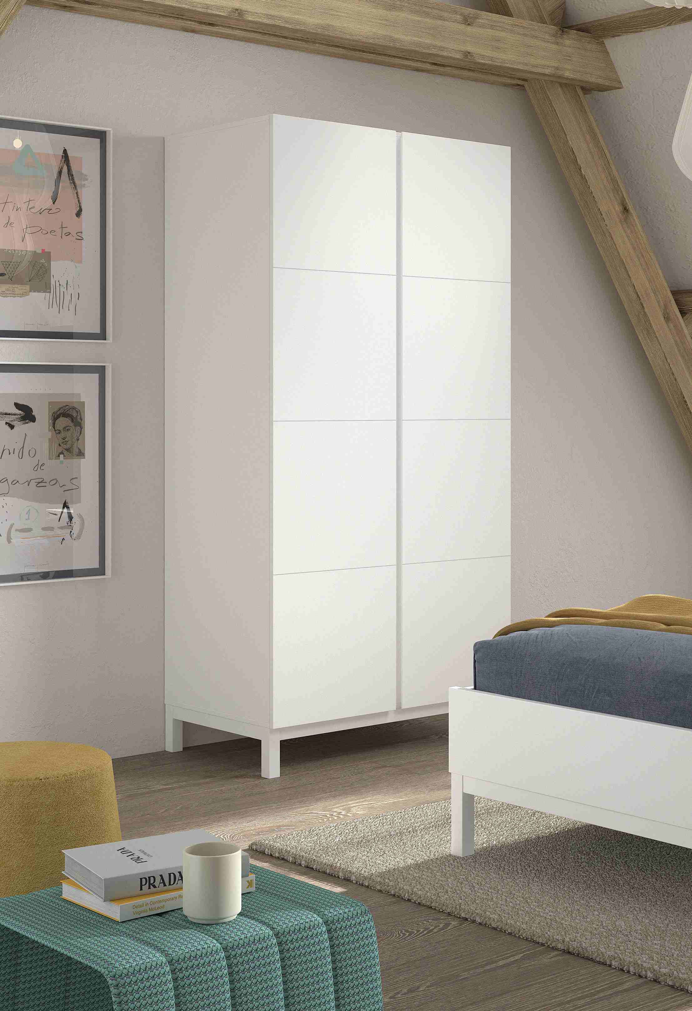 Vipack Kleiderschrank in modernem Design, Türen mit Profilfräsung, pflegeleichter Oberfläche mit 2 Drehtüren inkl. Soft-Close, Wäschefächer, Ausf. weiß lackiert