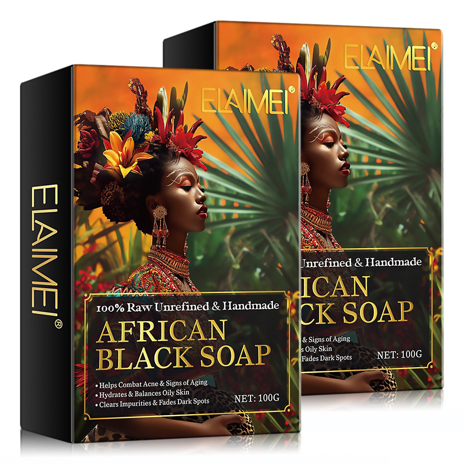 ALIVER Gesichtsseife Naturseife Afrikanische Schwarze Seife Körperseife Haarseife, 2-tlg., Hautpflege, Gesichtsseife, Black Soap, Naturkosmetik