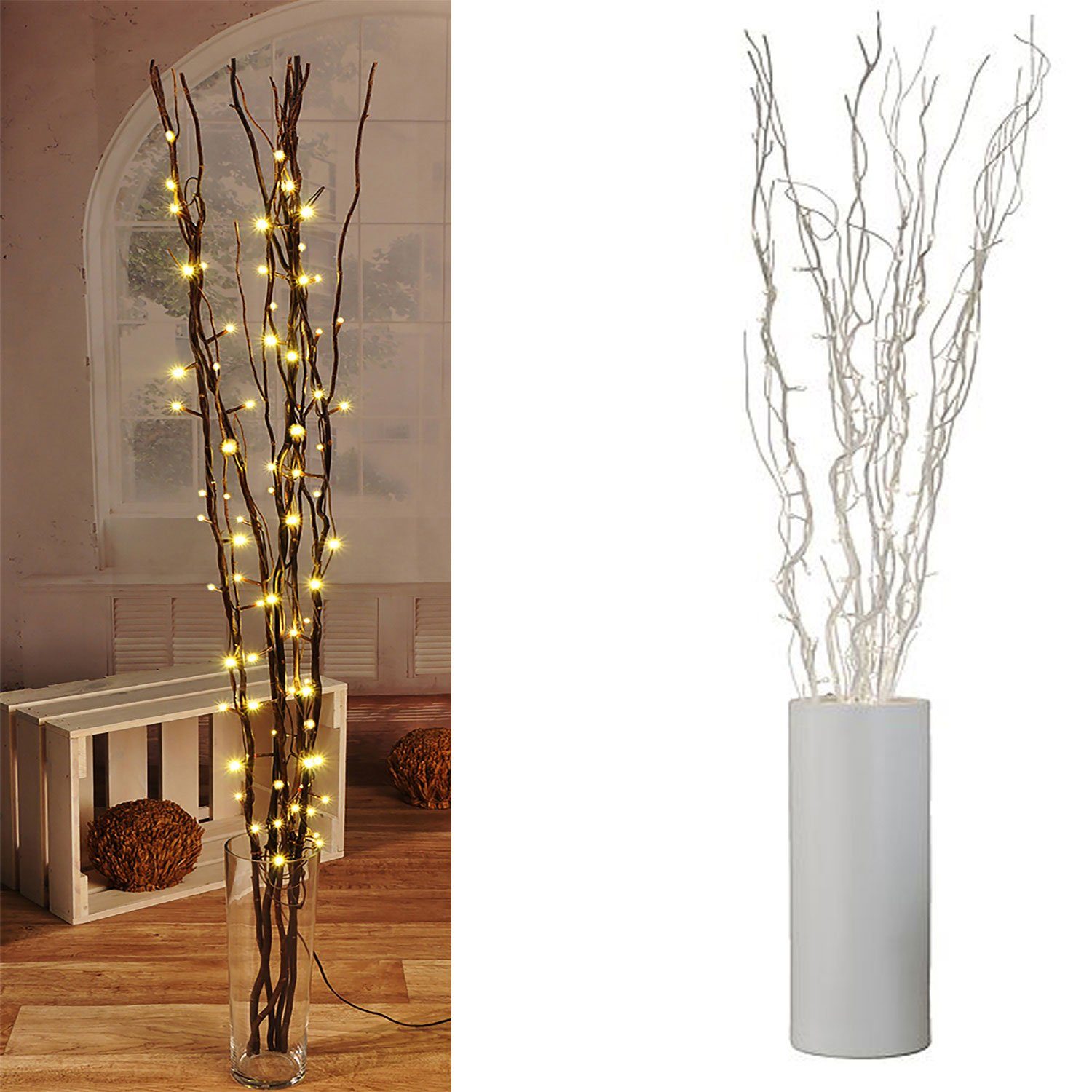 Mojawo Lichtervorhang Lichterzweige / Dekozweige silber mit 80 LEDs günstig online kaufen