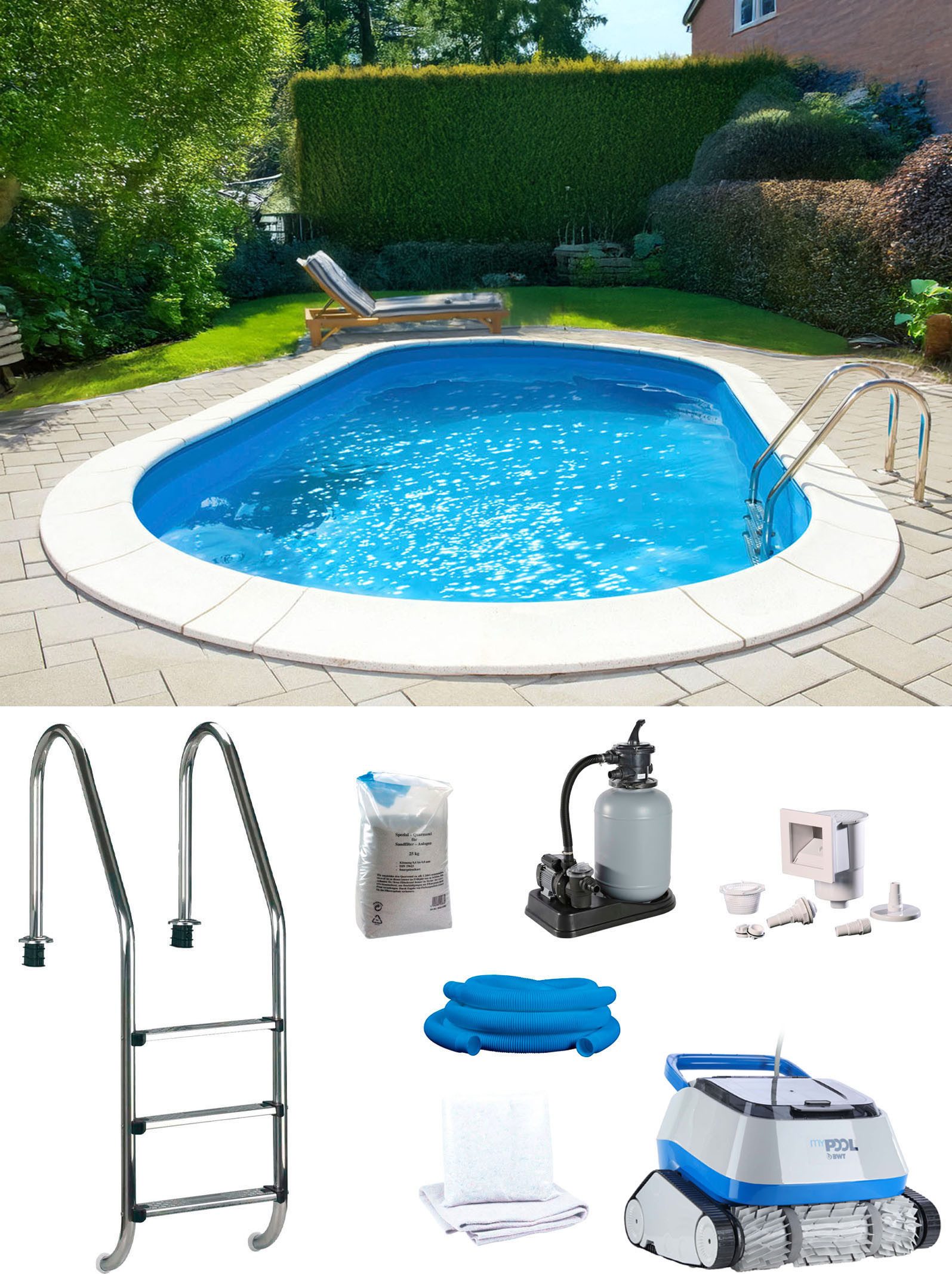 my POOL BWT Ovalpool POWER, BxLxH: 360x623x150 cm (Komplett-Set, 7-tlg), in 2 Folienfarben erhältlich, inkl. Poolroboter POWER ONE4ALL