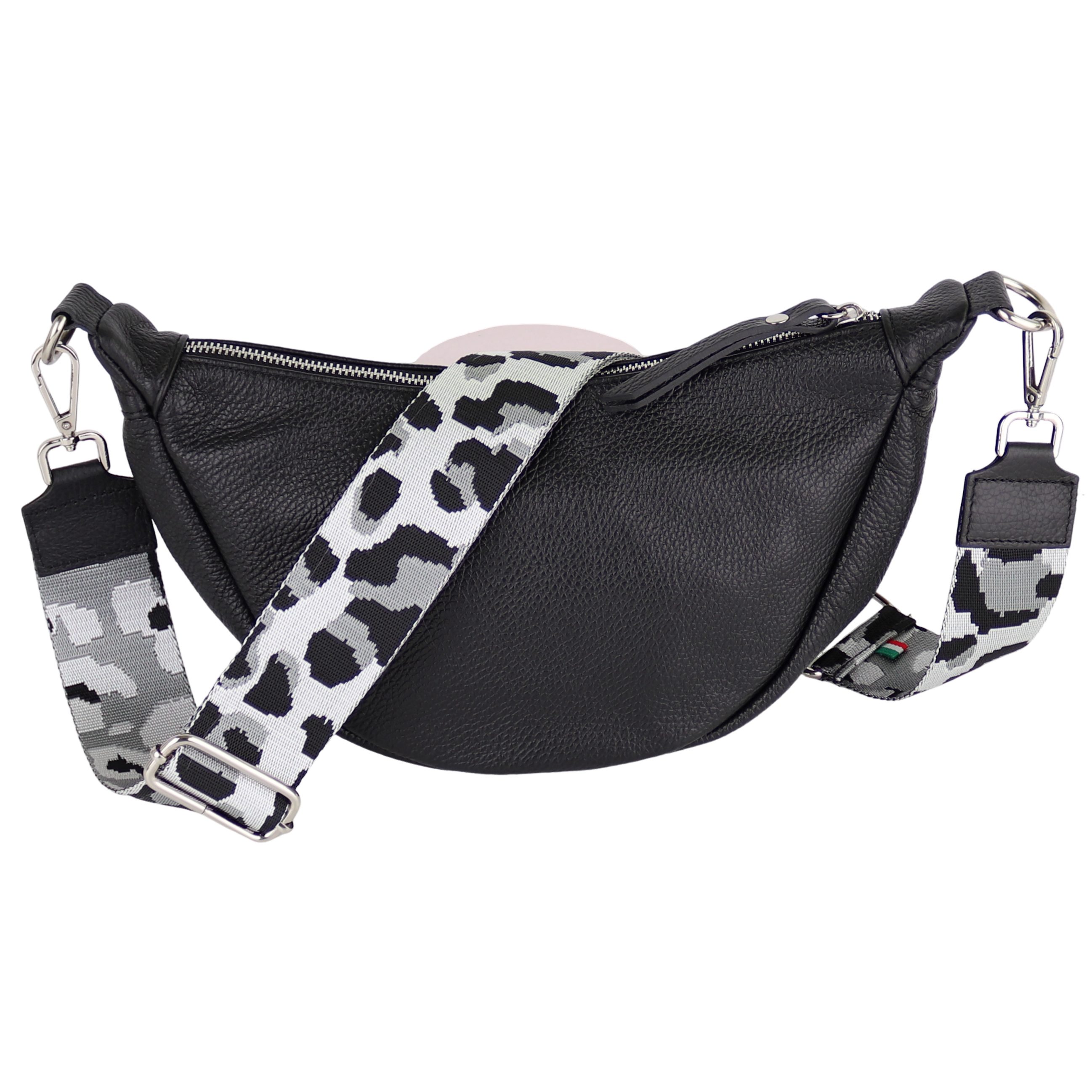 Schultertasche Damen Runde aus Echtleder, Made in Italy, Brusttasche,Umhängetasche