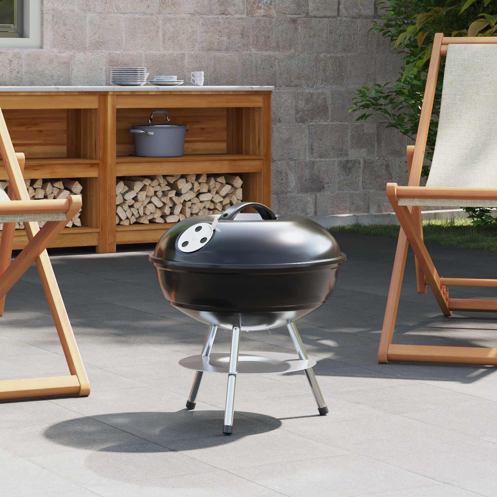 vidaXL Holzkohlegrill Holzkohlegrill Schwarz 36,5 x 36,5 x 40 cm