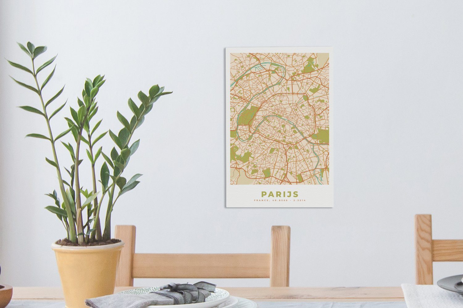 OneMillionCanvasses® Leinwandbild Karte - Paris Stadtplan Leinwandbild inkl. 20x30 fertig Vintage, (1 Zackenaufhänger, - cm bespannt - Gemälde, St)