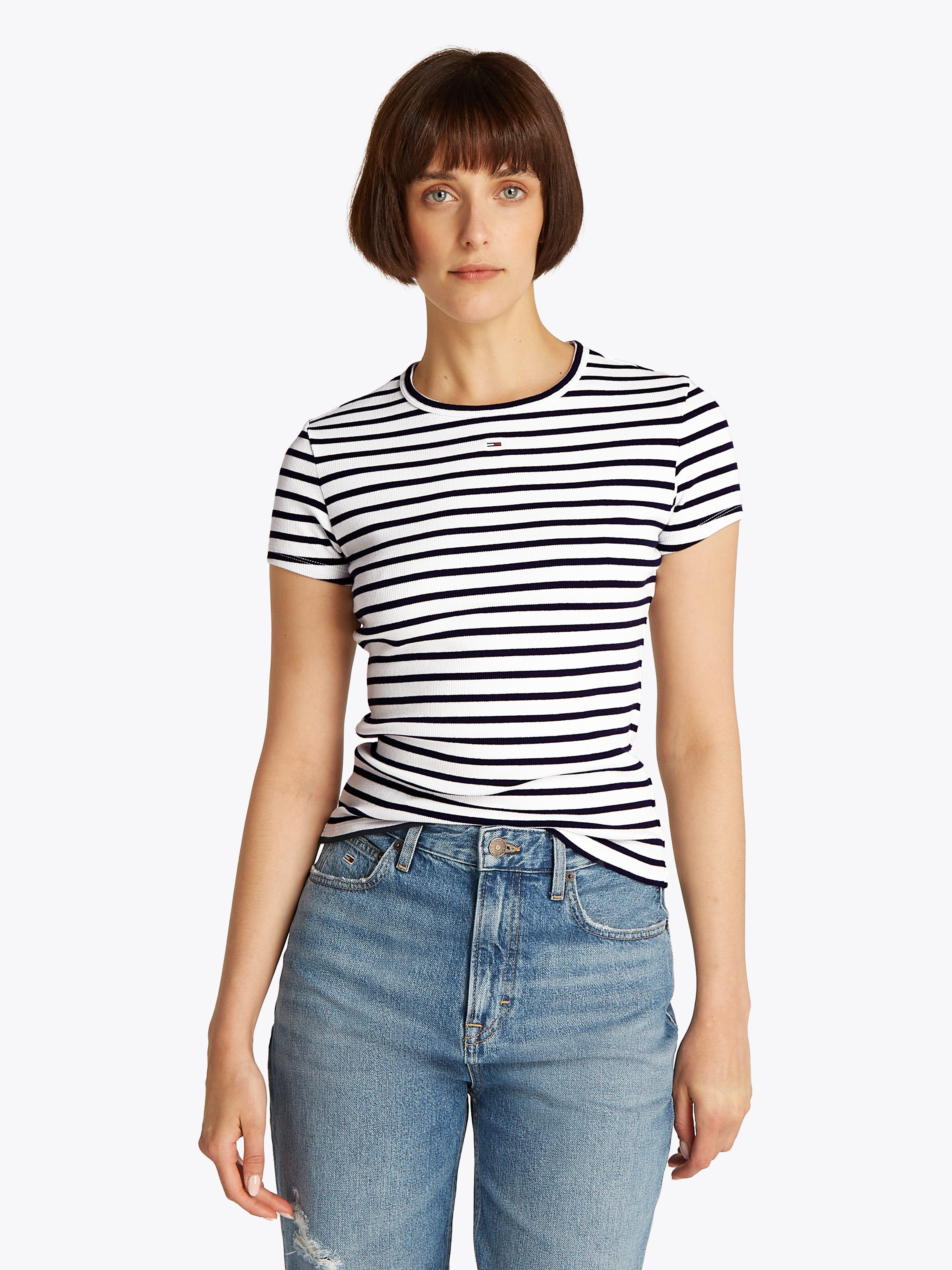 Tommy Jeans Kurzarmshirt TJW SLIM ESSENTIAL RIB SS EXT mit gerippter Strukt günstig online kaufen