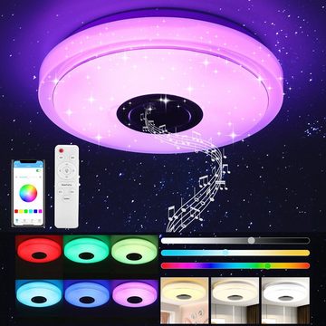 oyajia Deckenleuchte 38W/60W RGB LED Deckenlampe Dimmbar, mit Bluetooth Lautsprecher, LED fest integriert, RGB Farbwechsel (3000~6500K), Dimmbar mit Fernbedienung /APP-Steuerung, Wohnzimmer Schlafzimmer Lampe