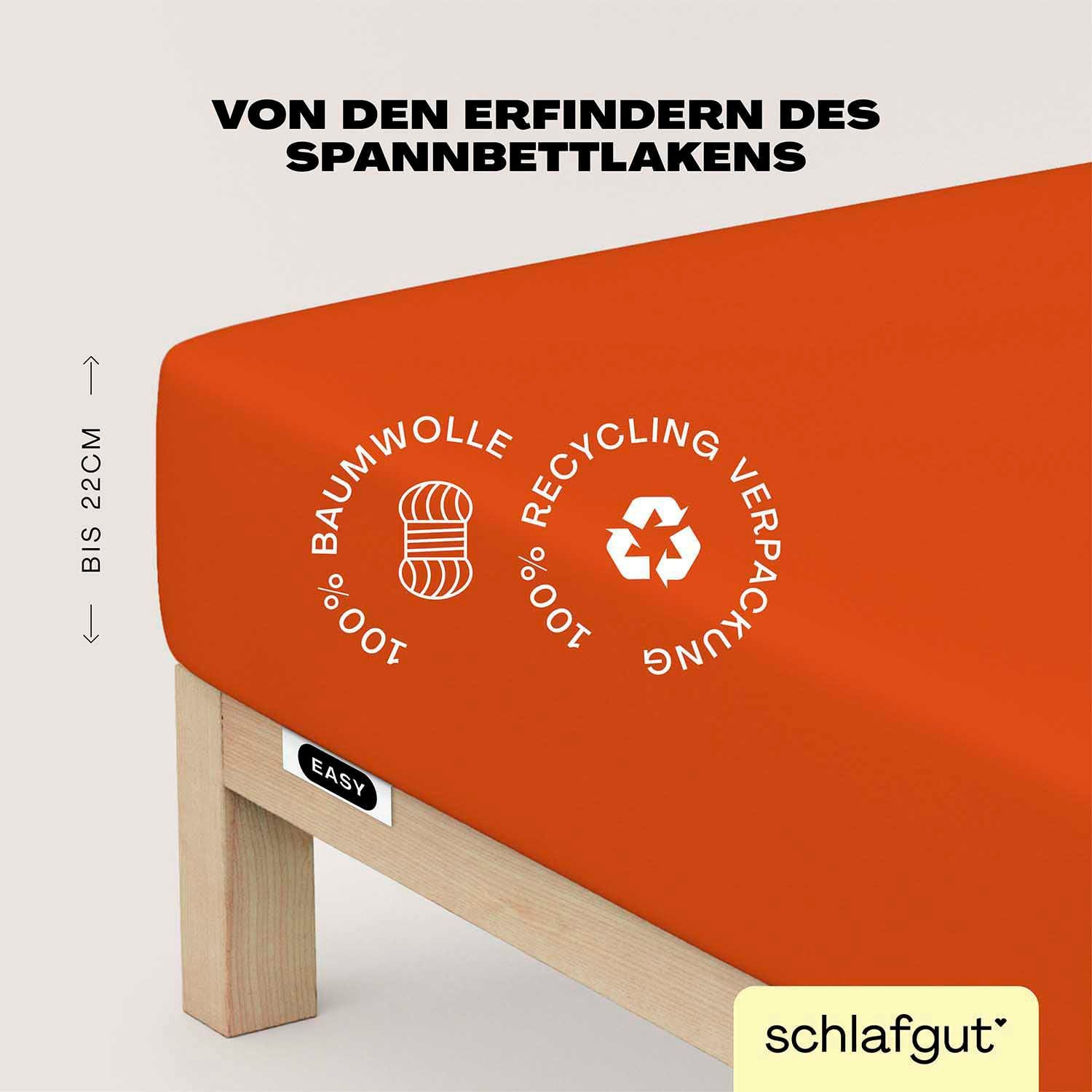 Schlafgut Spannbettlaken EASY JERSEY Bettlaken, 150 g/m², 100% Baumwolle, Spannbetttuch, Jersey, Gummizug: rundum, (1 Stück), Spannbettlaken bis 22 cm Höhe, bügelfrei, pflegeleicht, perfekter Sitz