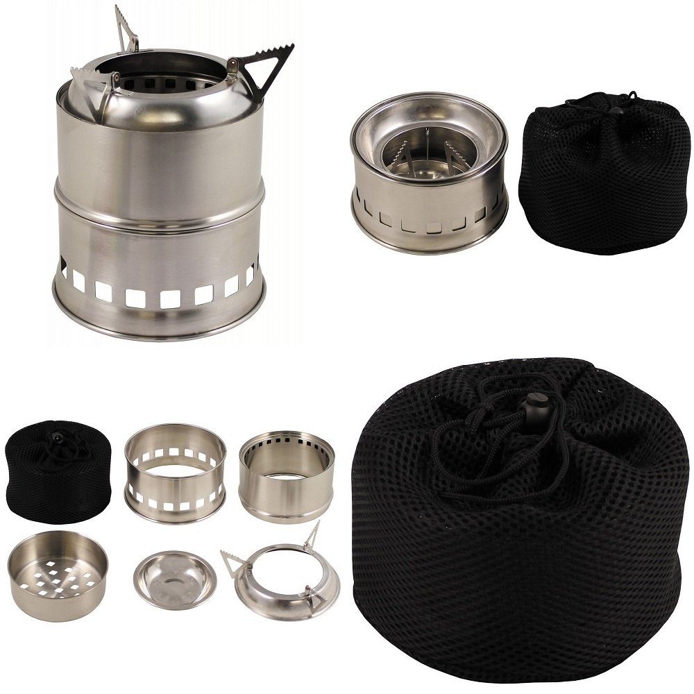FoxOutdoor Gaskocher Outdoor-Ofen, "Forest", Edelstahl, (Set, 6-St., mit Transportbeutel), geeignet für Festbrennstoffe